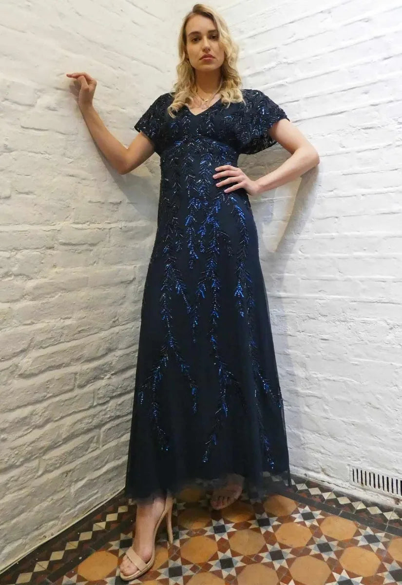 Raishma Couture Navy Serenity Embellished Maxi Dress