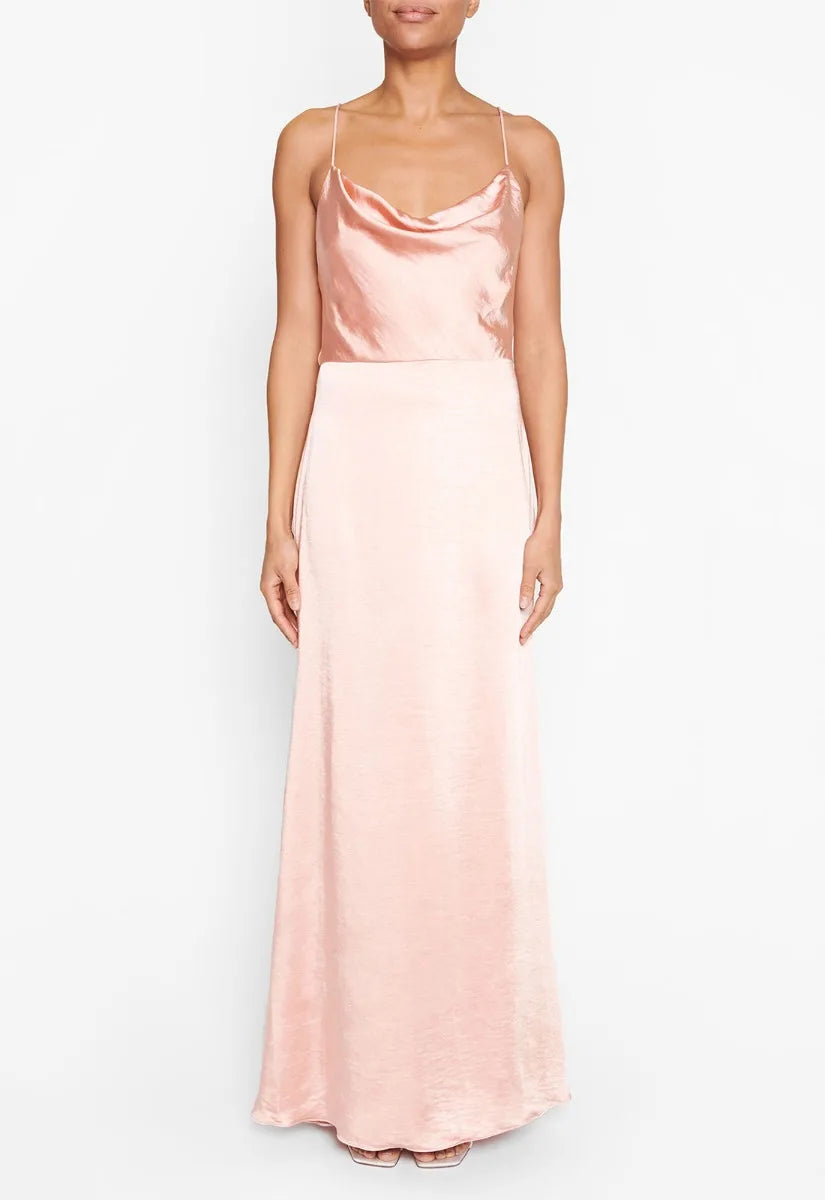 True Decadence Peach Satin Cowl Neck Maxi Dress