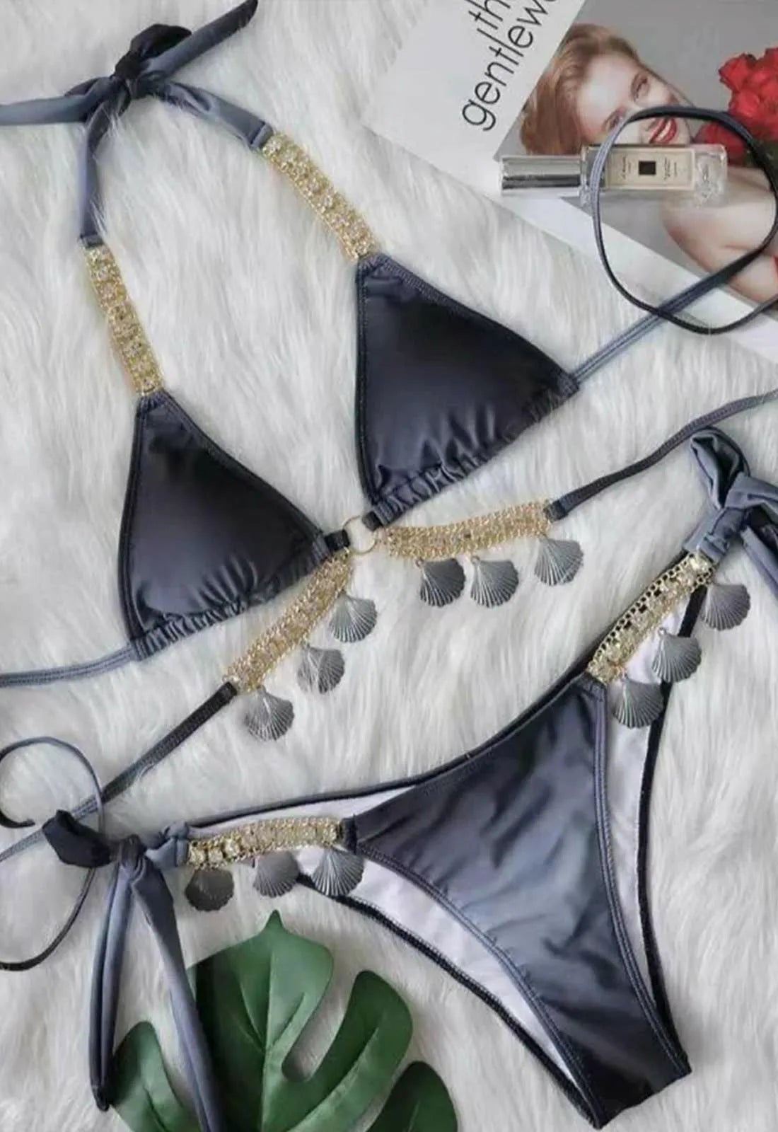 Nazz Black Ombre Tropicana Embellished Bikini Set-0