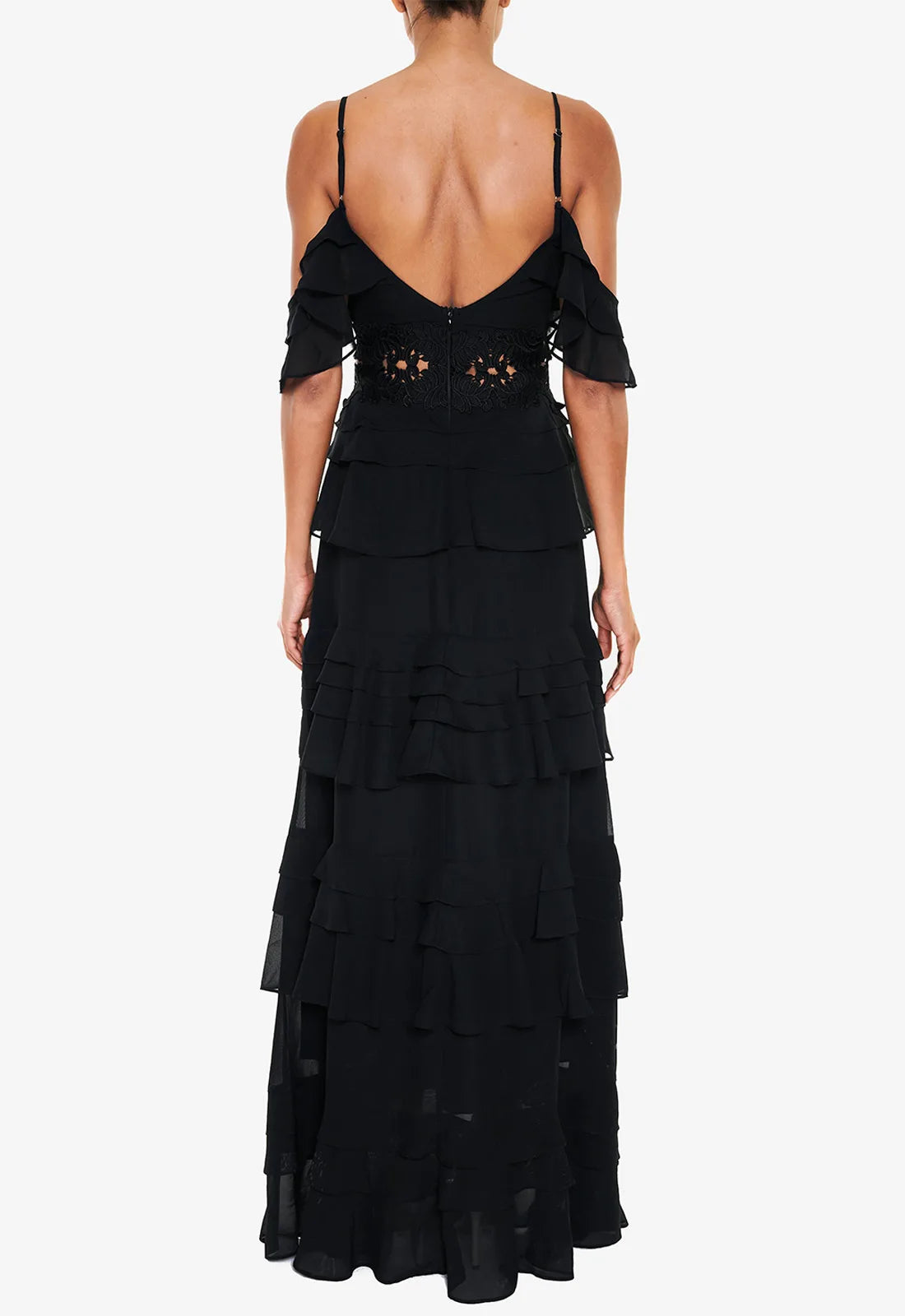 True Decadence Black Maxi Crochet Maxi Dress-110598