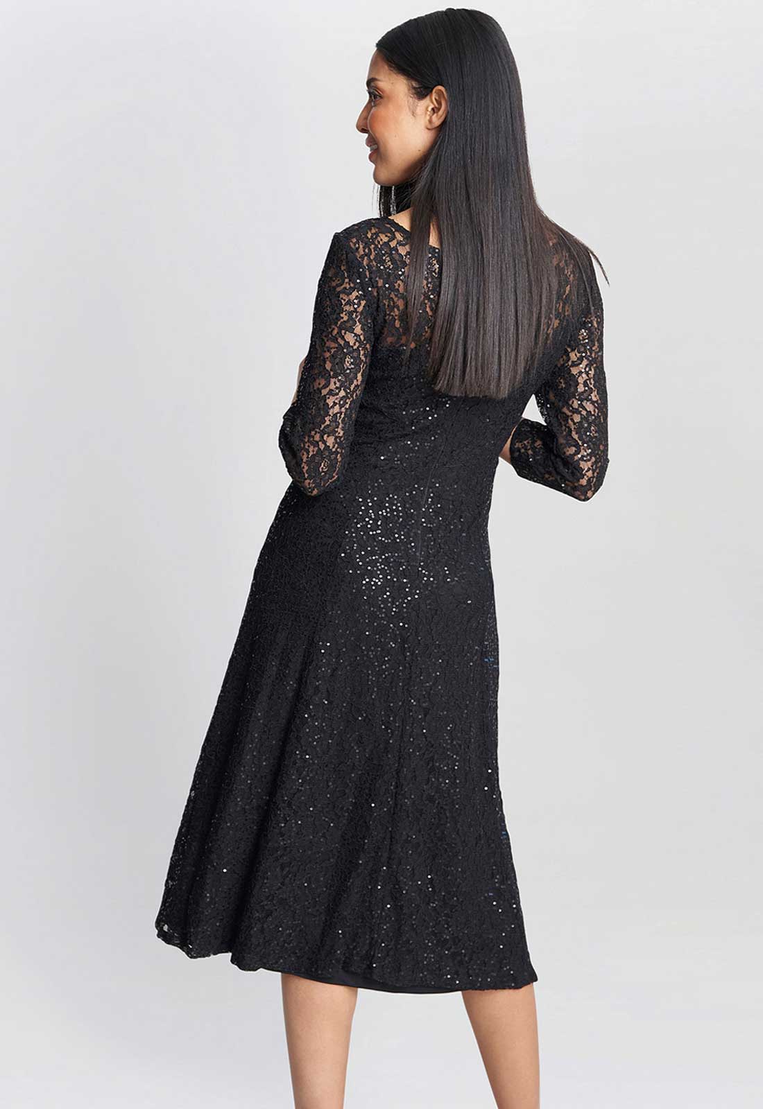 Gina Bacconi Black Elianna Sequin Lace Dress