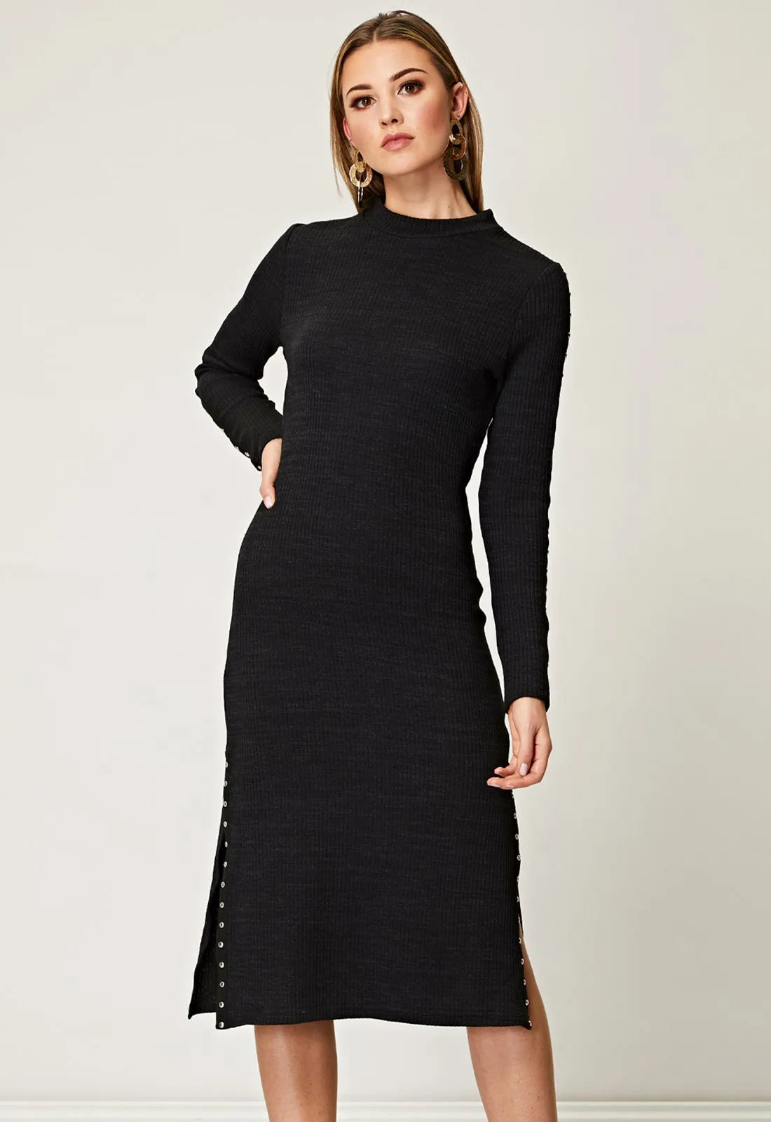 ANGELEYE Black Knit Midi Dress-94537