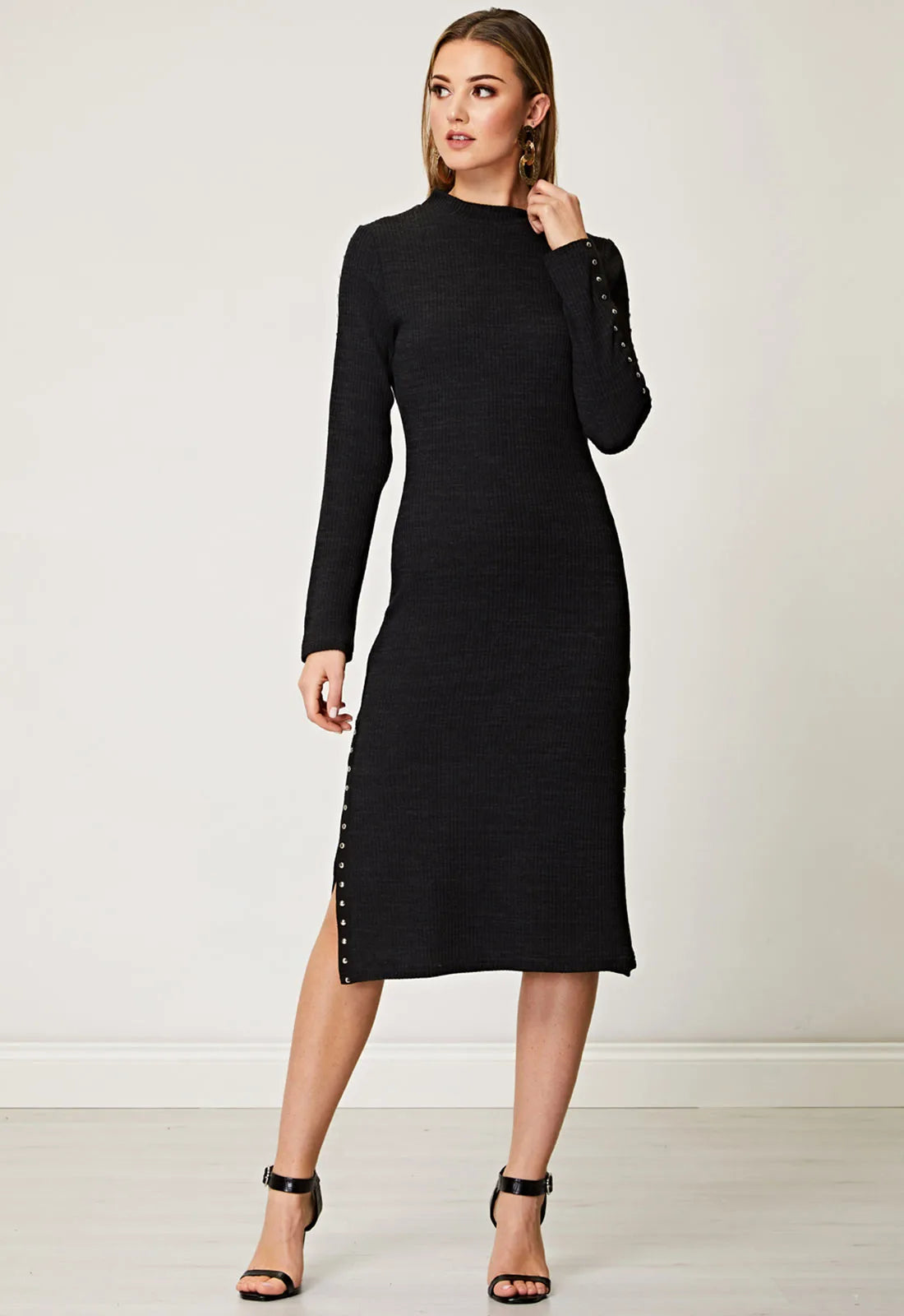ANGELEYE Black Knit Midi Dress-0