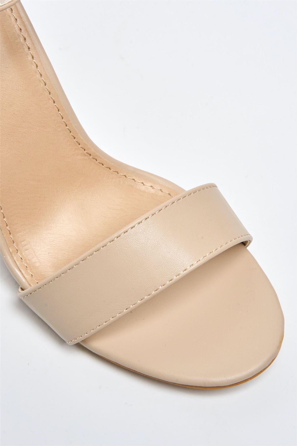 May Barely There Block Heel Ankle Strap Sandal in Nude PU Heels Miss Diva 