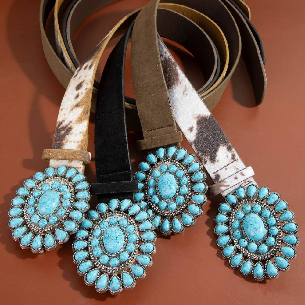 Soul Of Sita Western Concho Turquoise Stone Buckle Belt: Dbr