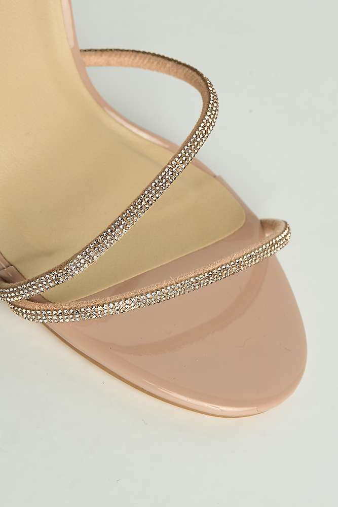 Miss Diva Nude Curly Diamante Embellished Spiral Ankle Strap Sandals