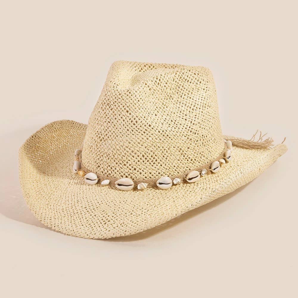 Straw Weave Cowrie Shell Rope Strap Cowboy Hat: IV
