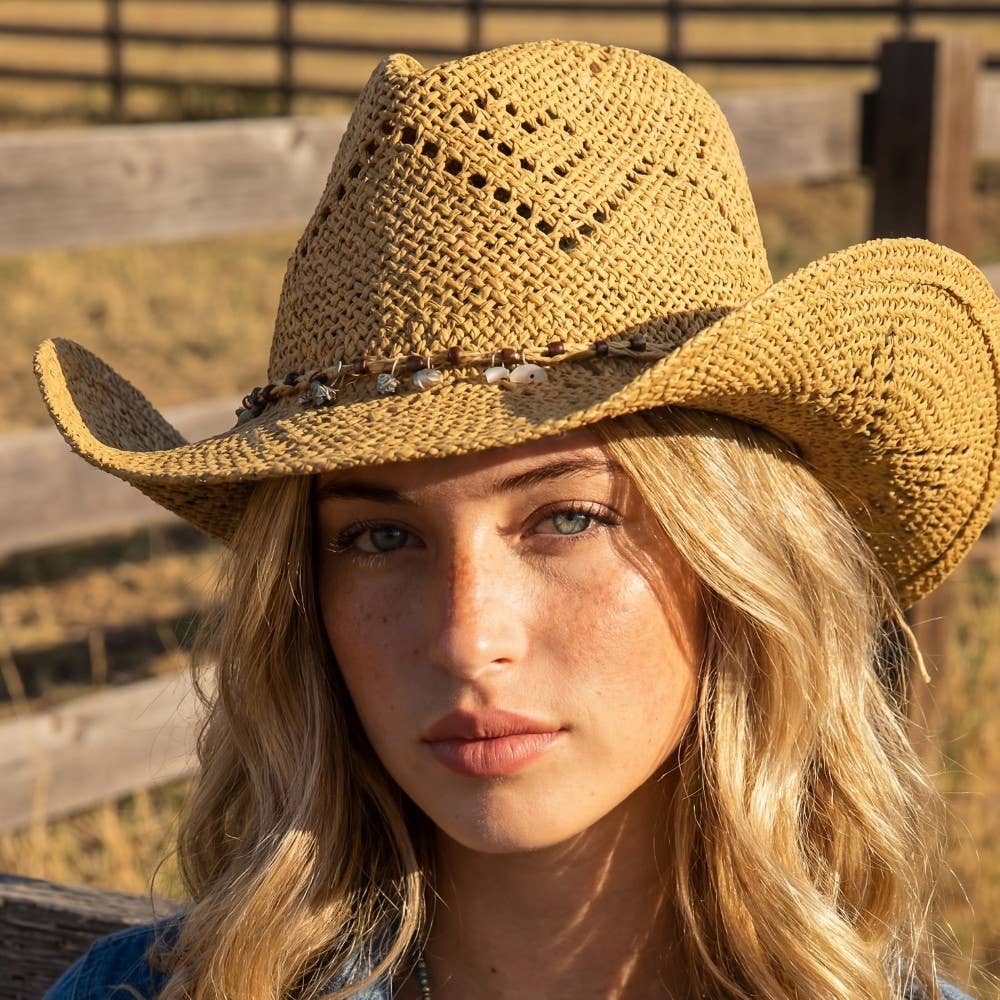 Beaded Strap Straw Cowboy Hat: IV