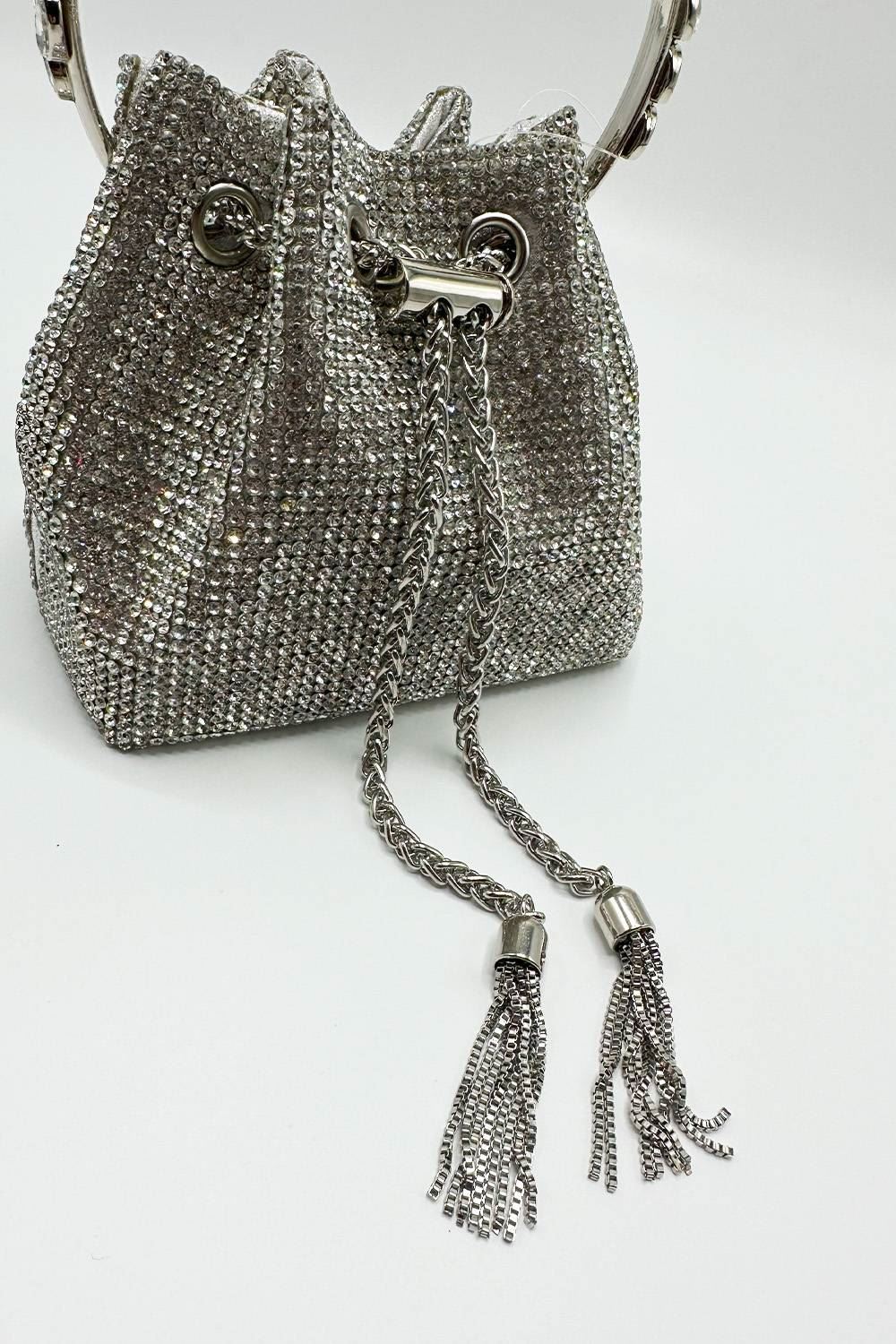 Miss Diva Silver Boujee Diamante Embellished Pouch Bag