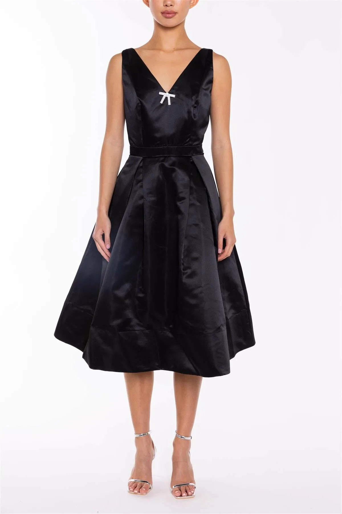 True Decadence Aubrey Black V-Neck Puff Skirt Midi Dress