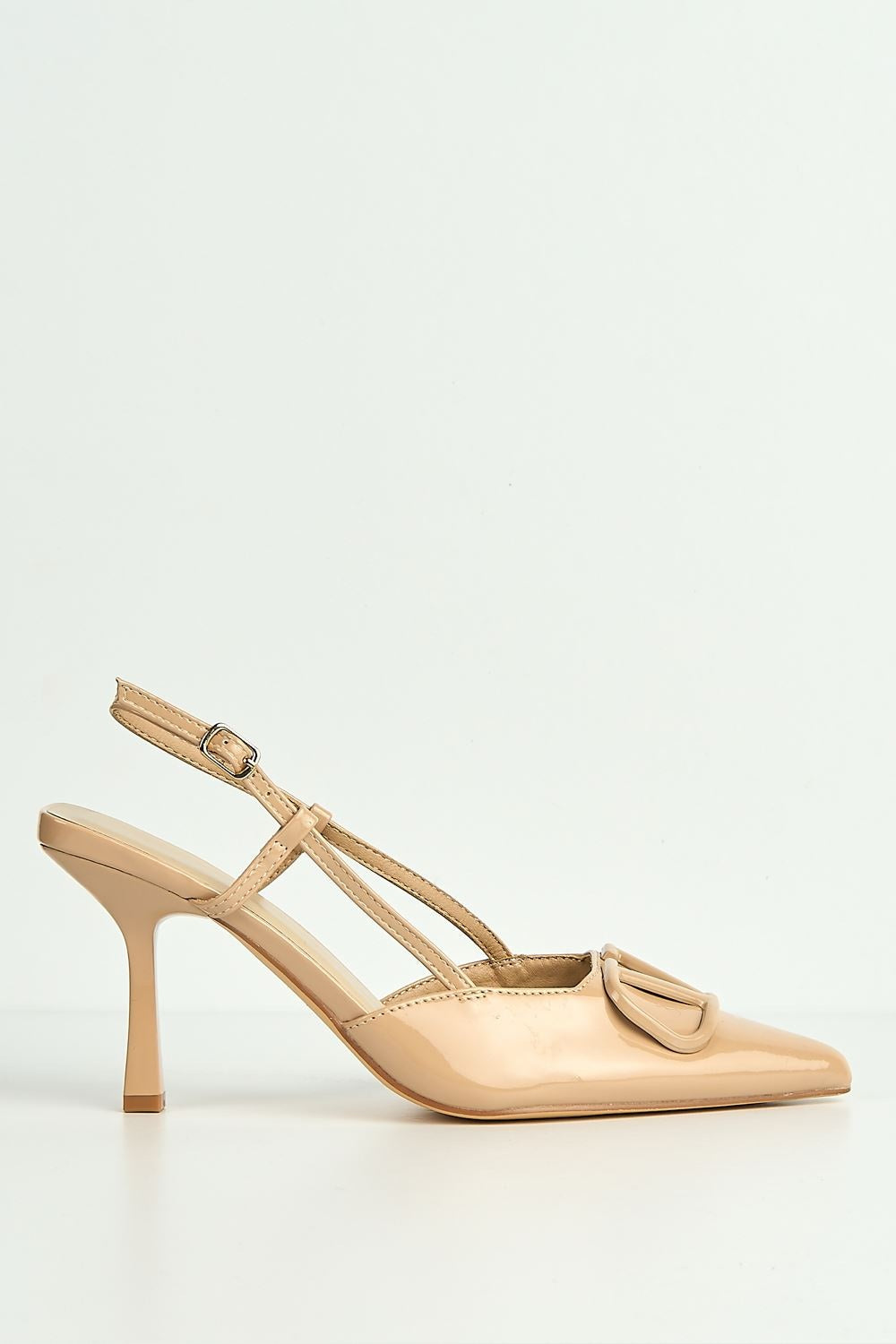 Cia Brooch Detail Slingback Court Shoes in Nude