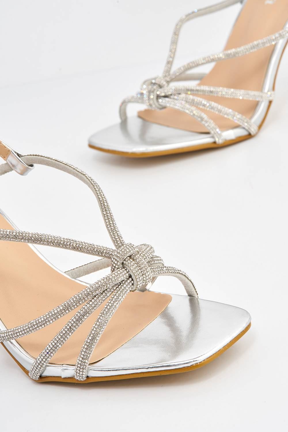 Miss Diva Elliana Diamante Embellished Heeled Sandals in Silver