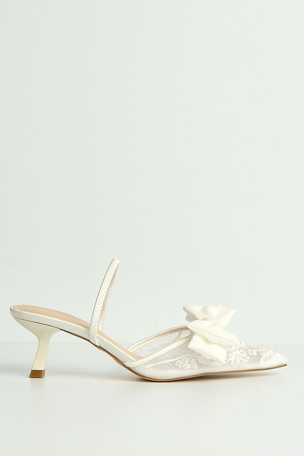 Seren Embellished Mesh and Bow Slingback Court Shoes in Ivory