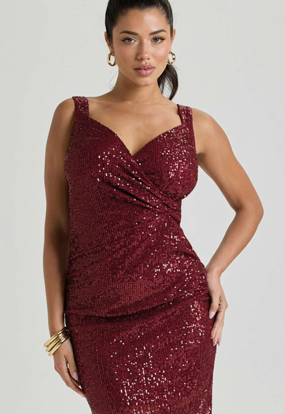 LBD Collection Burgundy Ruby Sequin Dress