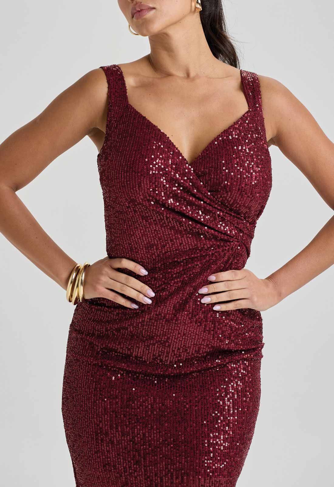 LBD Collection Burgundy Ruby Sequin Dress