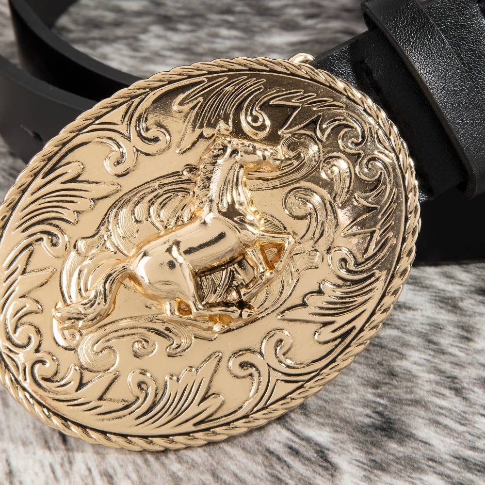 Soul Of Sita Large Western Horse Medallion Buckle Belt: Gbk