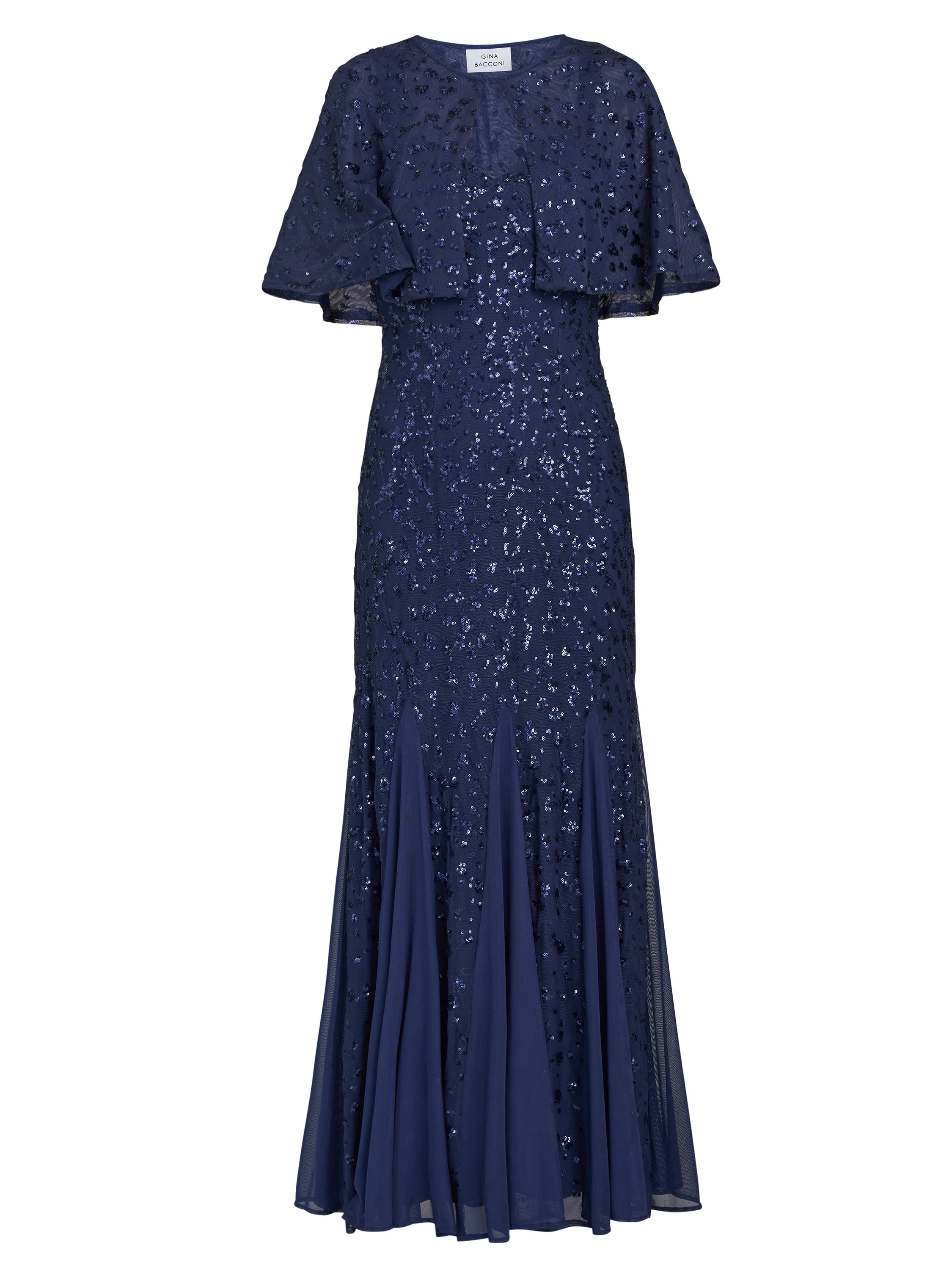 Gina Bacconi Navy Jordan Sequin Beaded Maxi Dress And Jacket