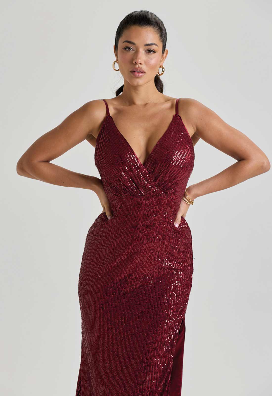 LBD Collection Burgundy Hollywood Sequin Dress