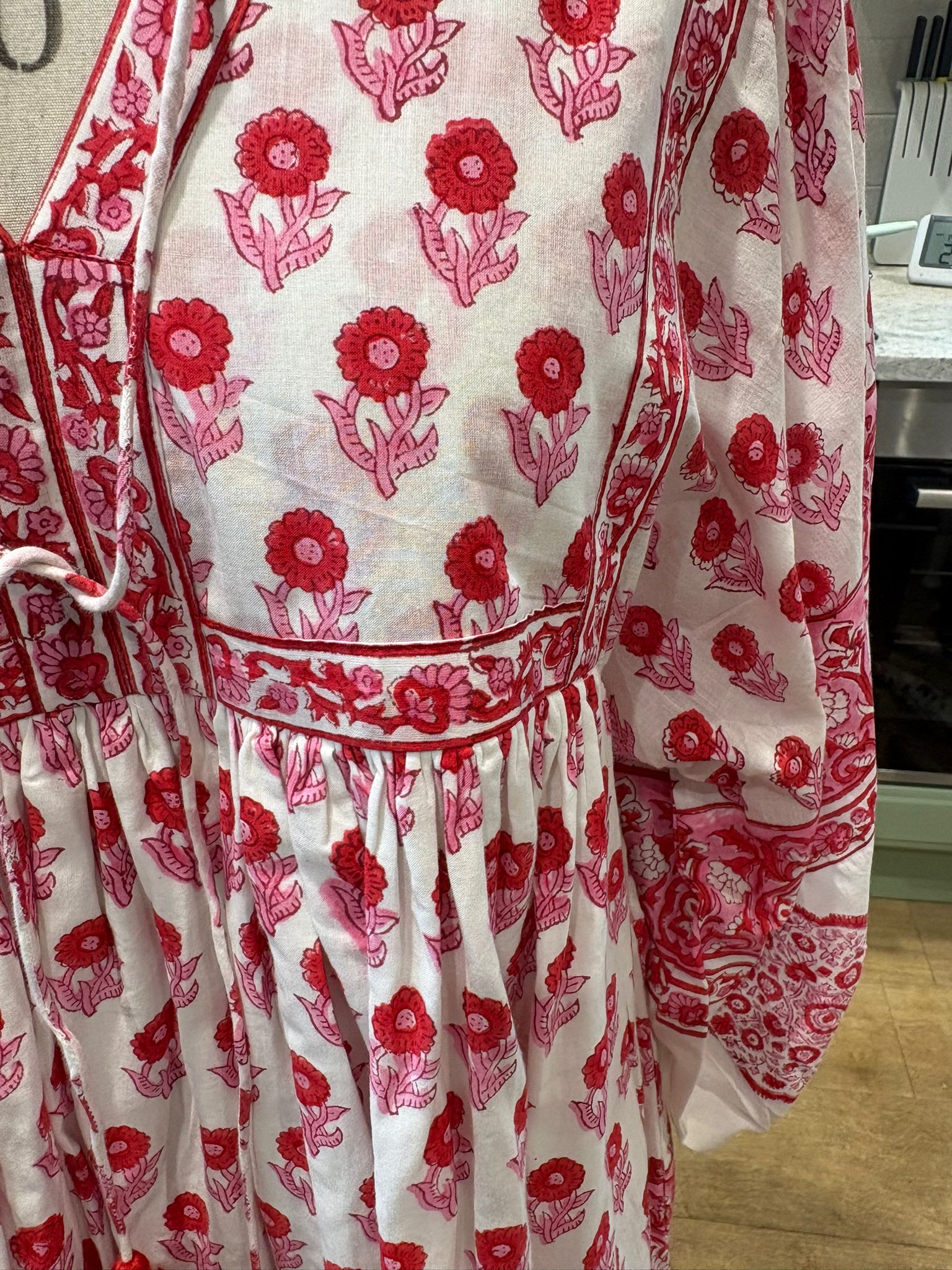 Soul Of Sita Amelia Red Floaty Sleeve Folk Print Maxi Dress