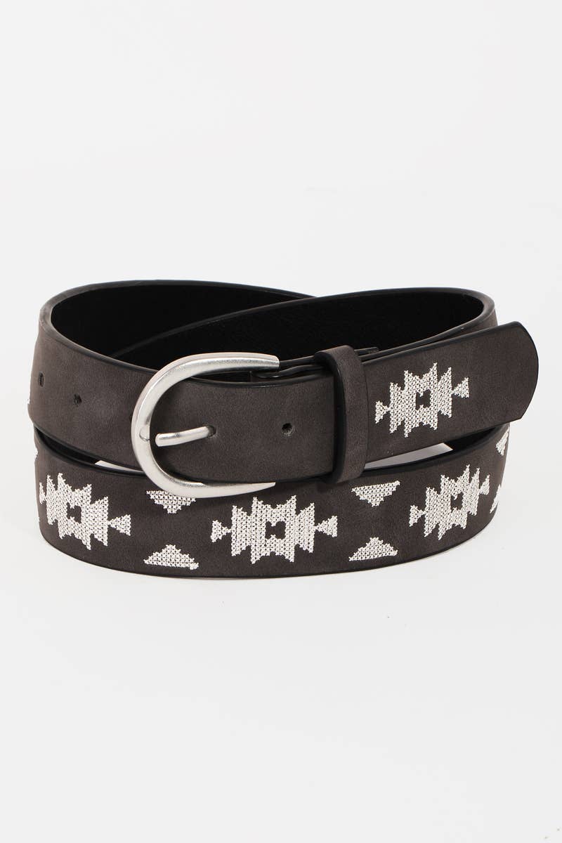 Soul Of Sita Western Boho Embroidered Pattern Vegan Leather Belt: Iv
