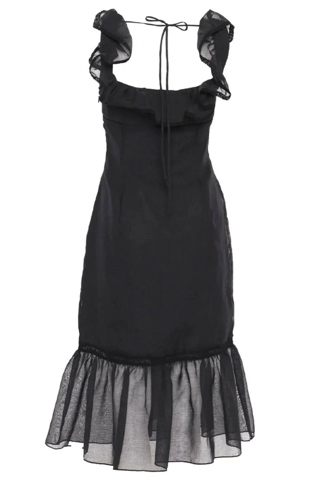 True Decadence Black Linen Midi Dress -114983
