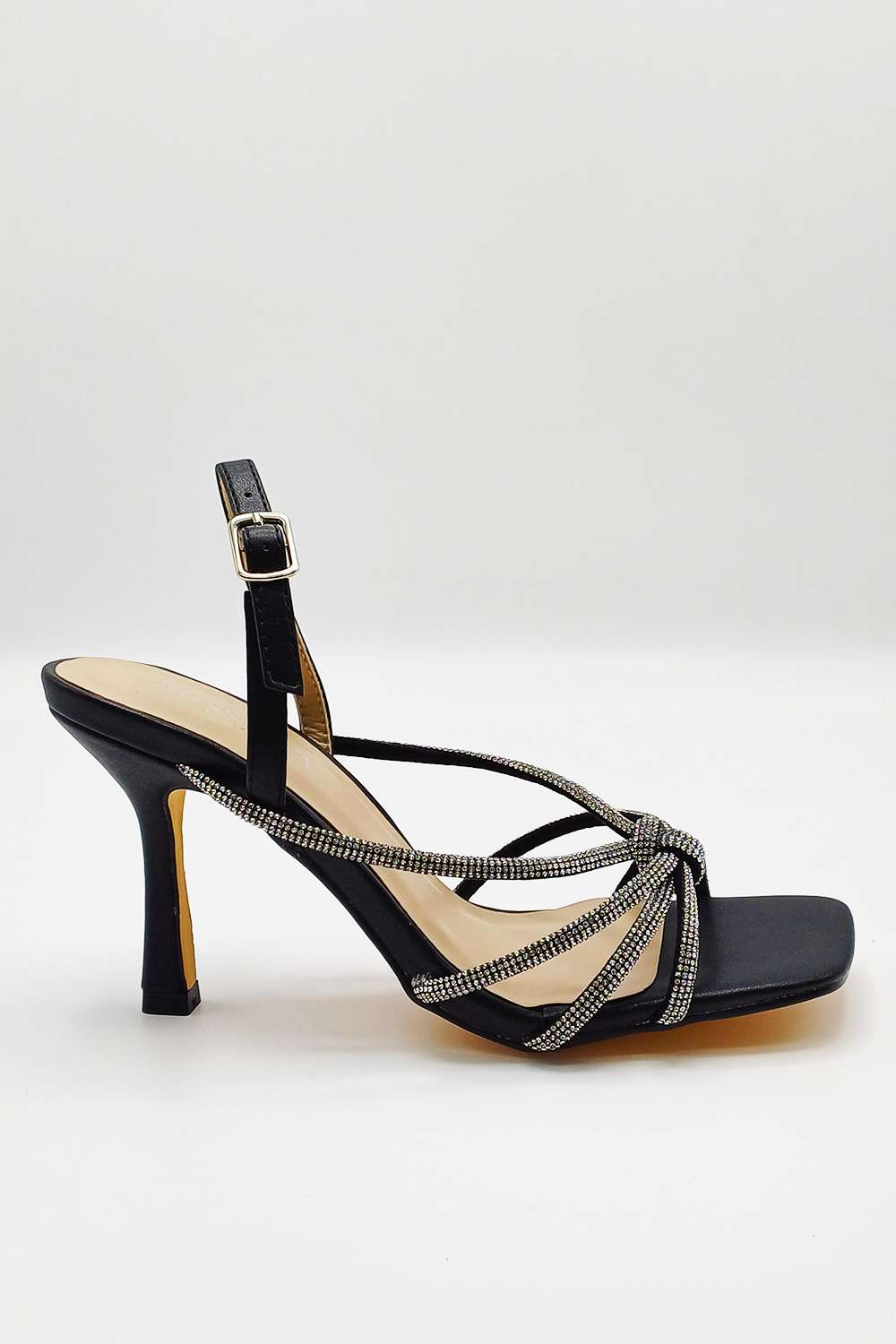Miss Diva Black Elliana Diamante Heels