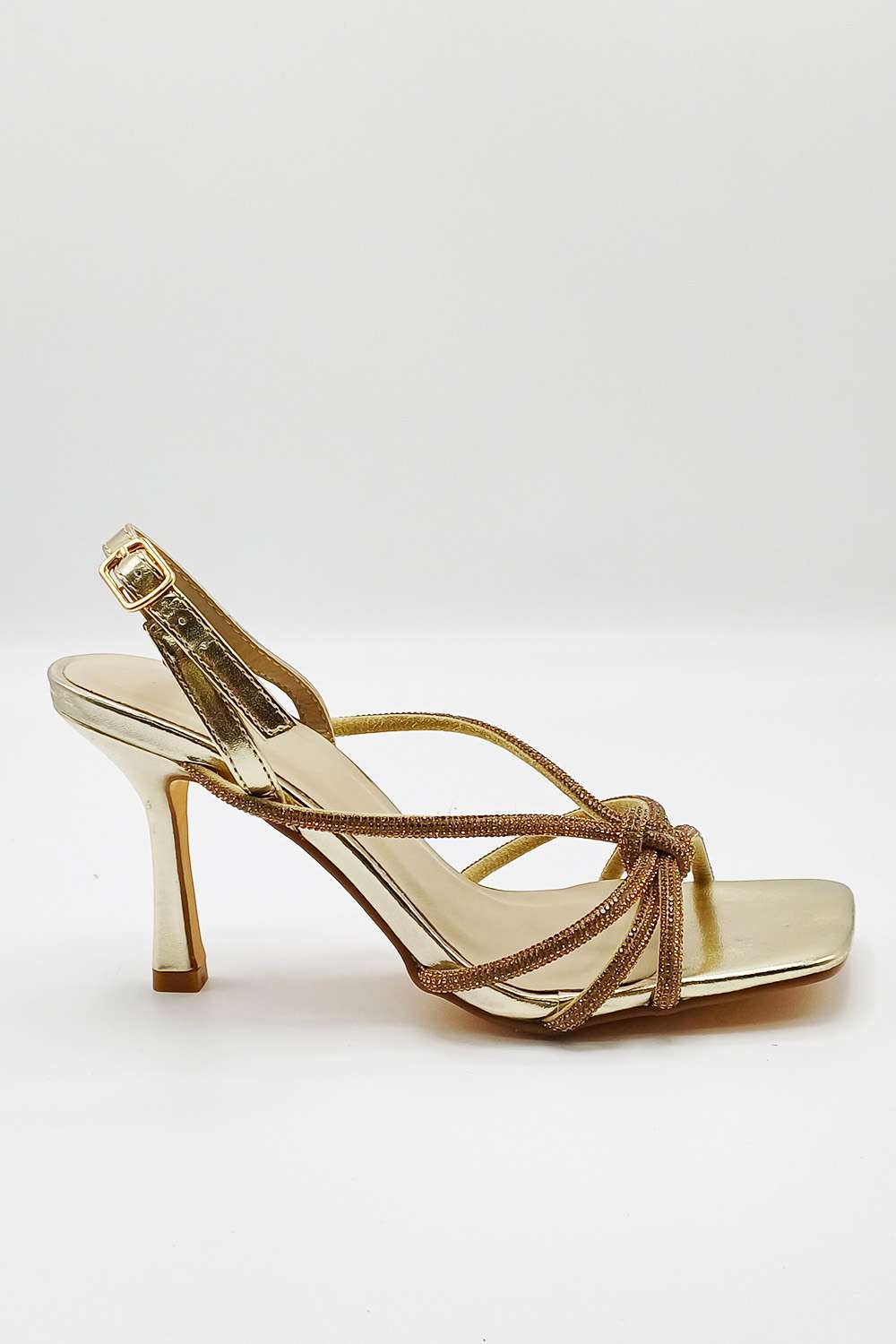 Miss Diva Gold Elliana Diamante Embellished Heeled Sandals