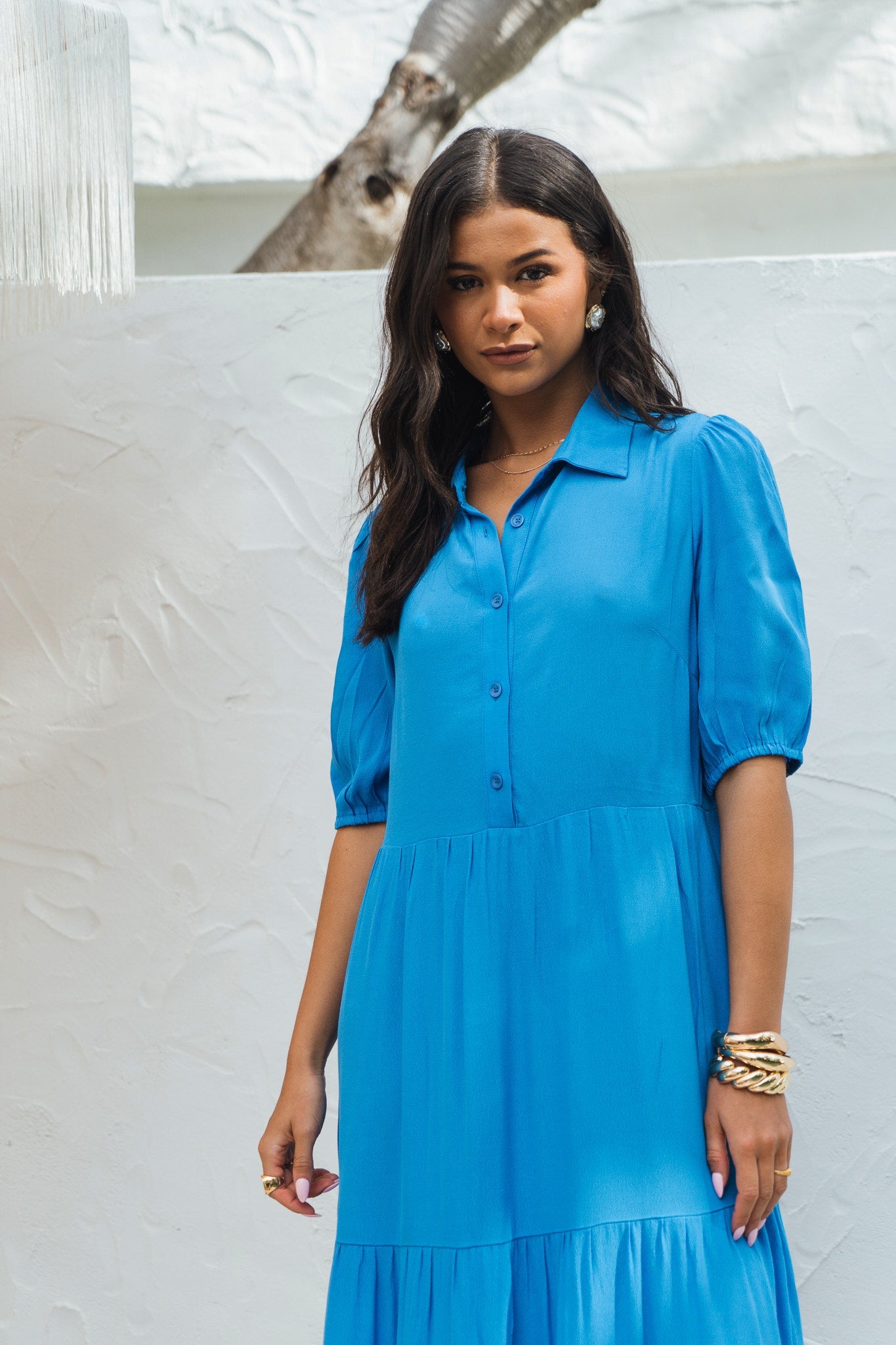 Gini London Blue Button Through Skater Maxi Dress