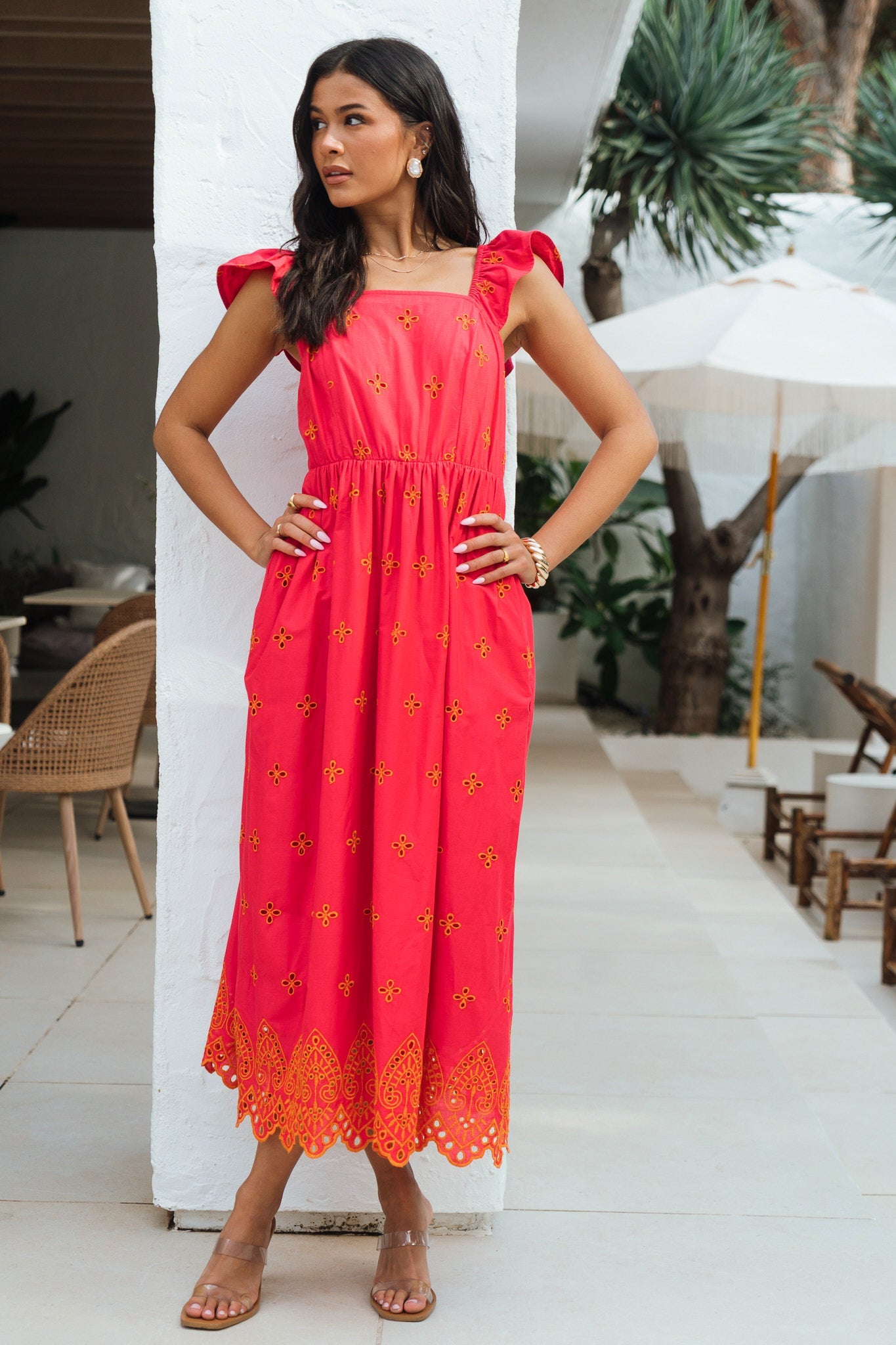 Gini London Pink Ruffle Sleeves Broderie Sun Dress