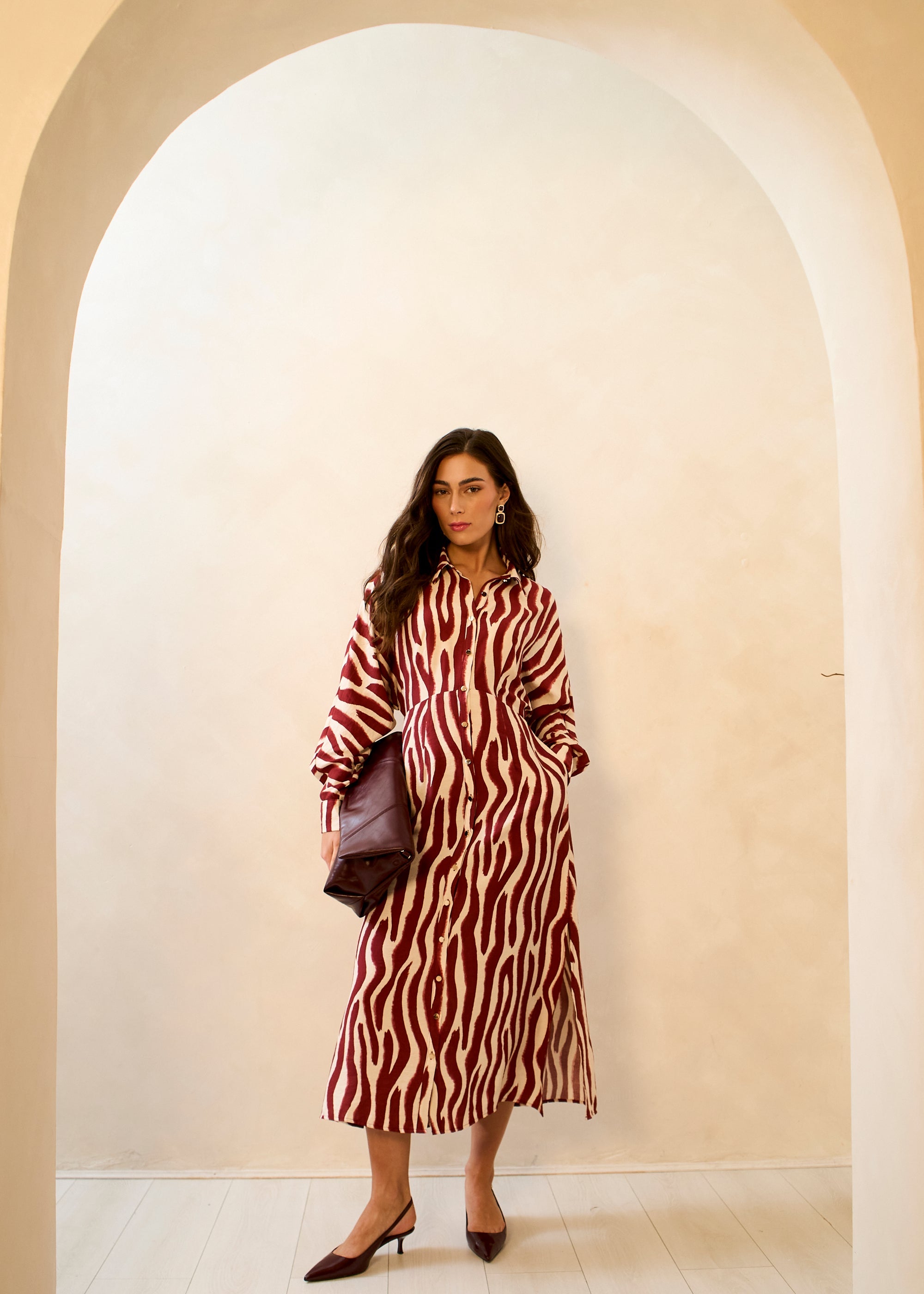 Gini London Burgundy Zebra Print Batwing Sleeve Shirt Dress