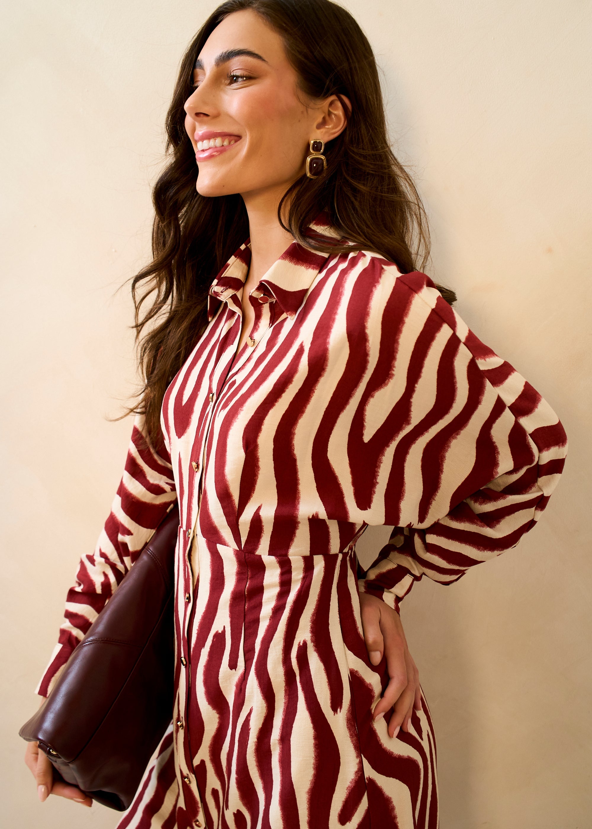Gini London Burgundy Zebra Print Batwing Sleeve Shirt Dress