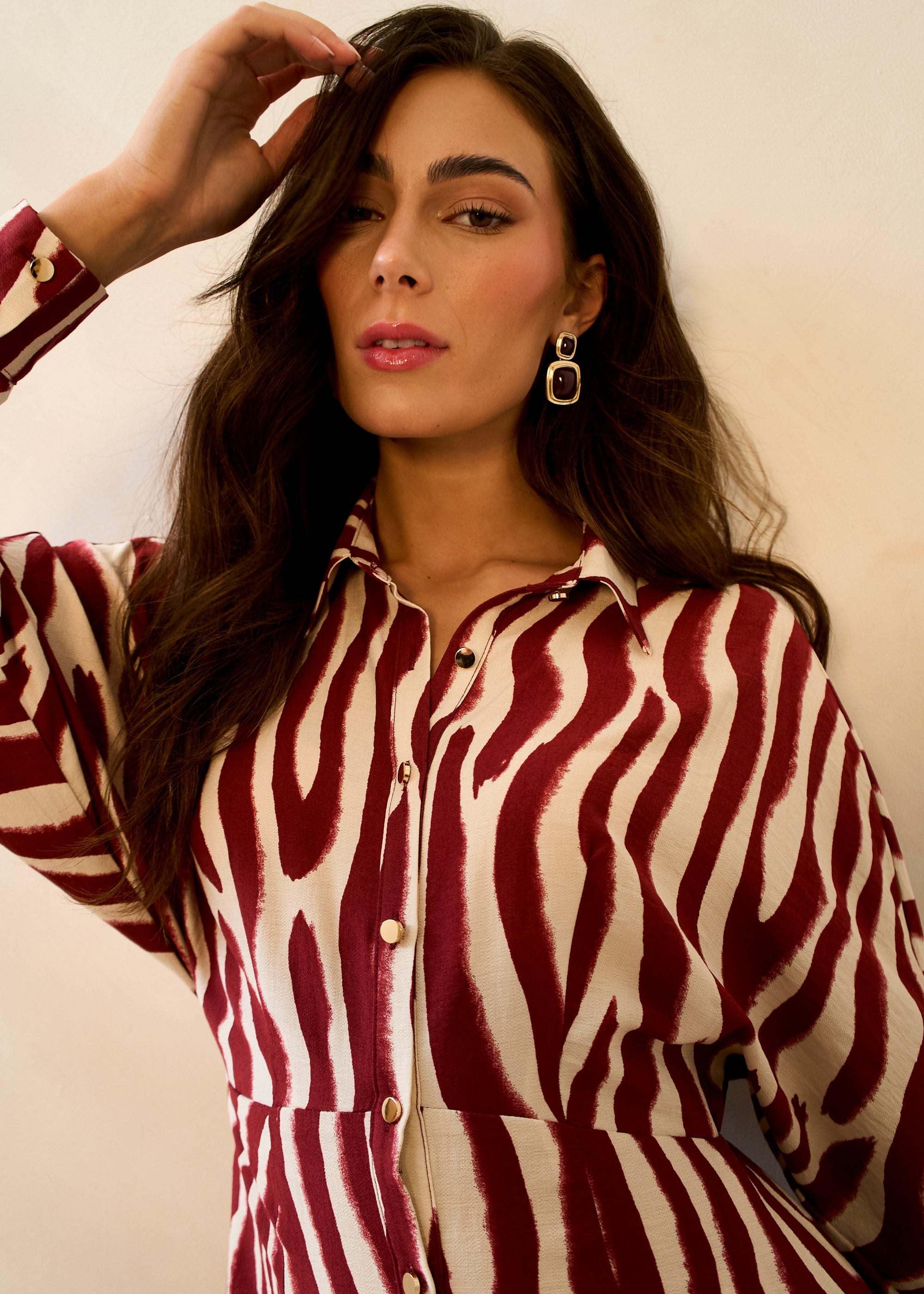 Gini London Burgundy Zebra Print Batwing Sleeve Shirt Dress