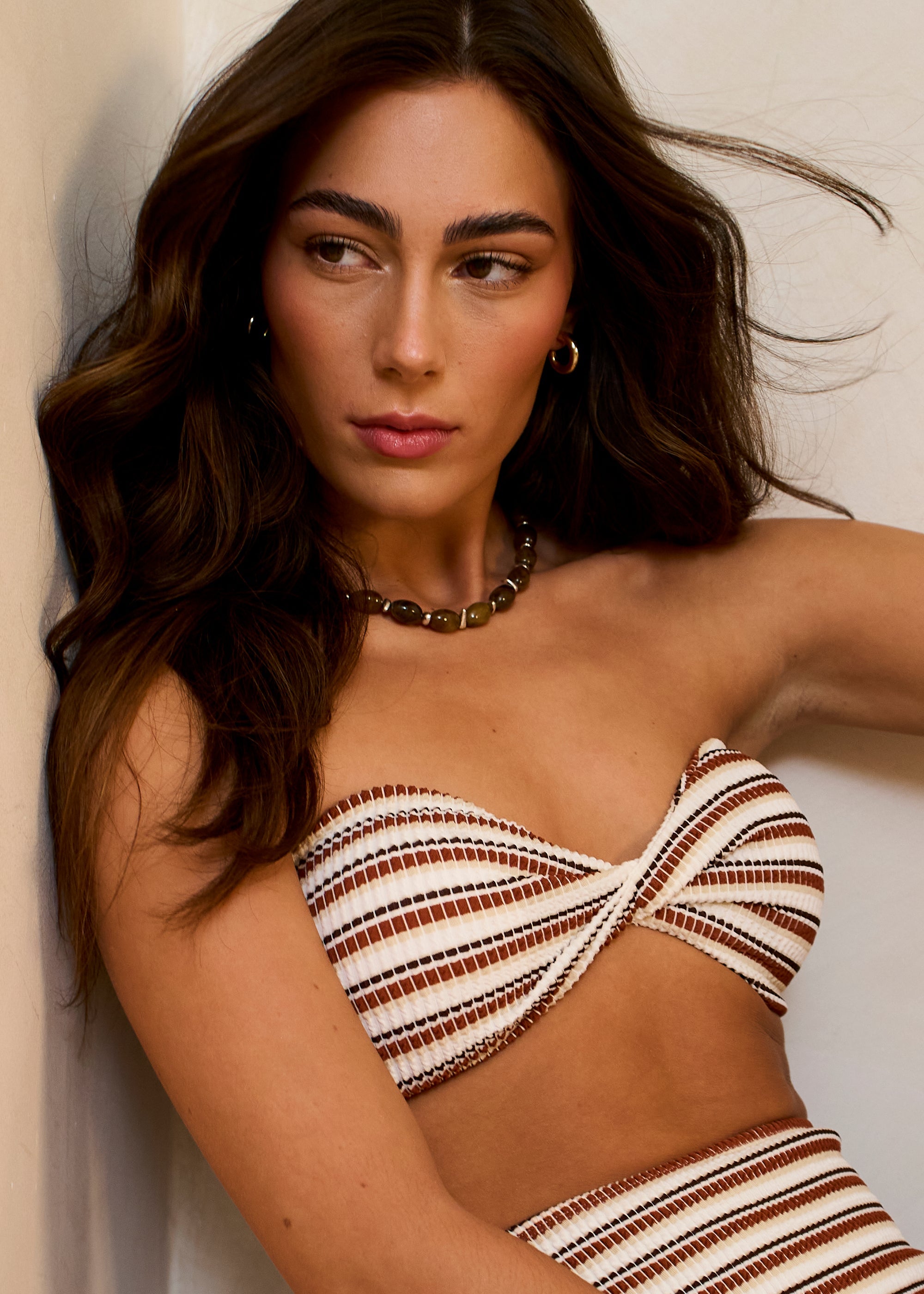 Gini London Brown Textured Twist front Halter Bikini Top