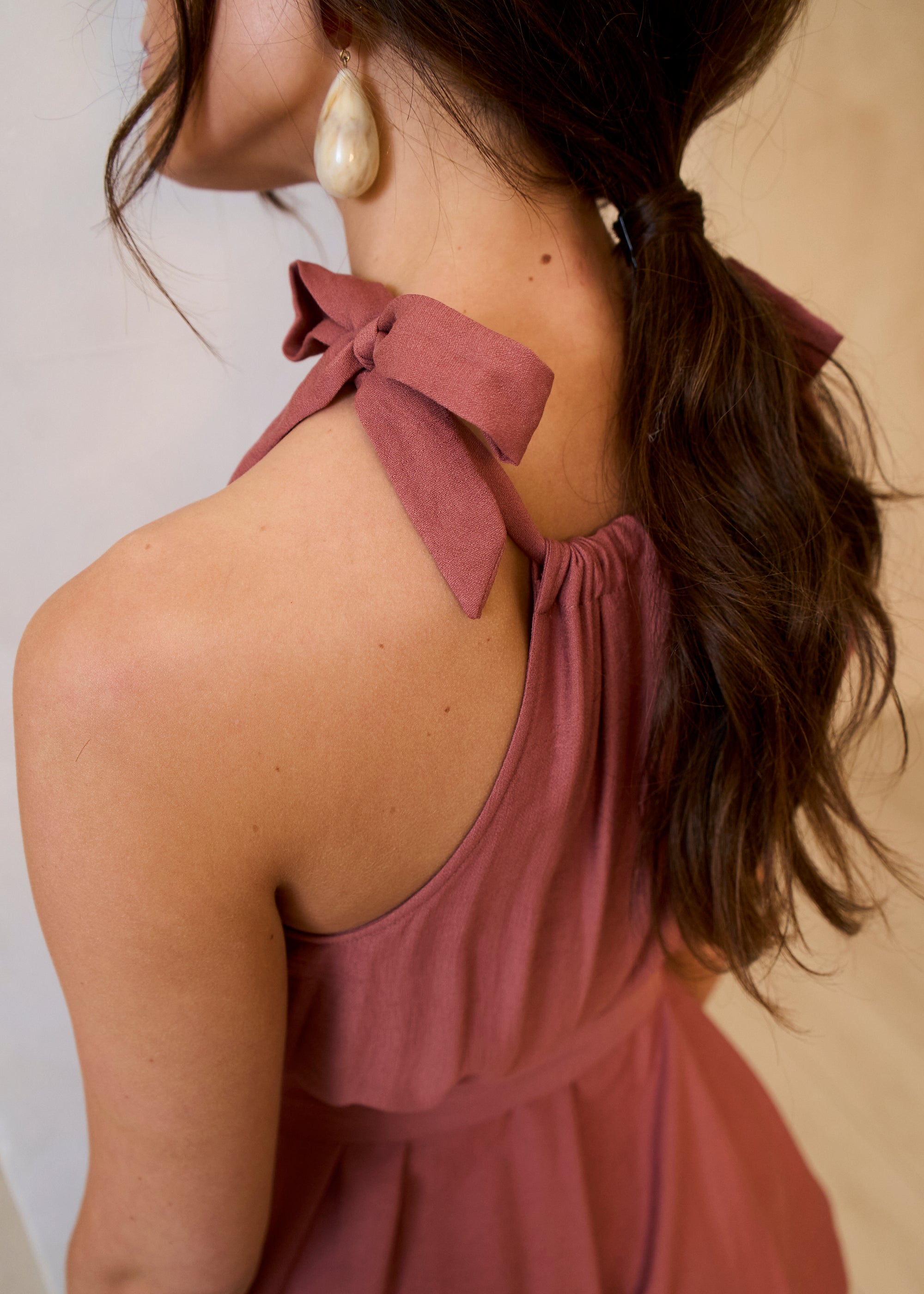 Gini London Rust Tie Shoulder Trapeze Maxi Dress