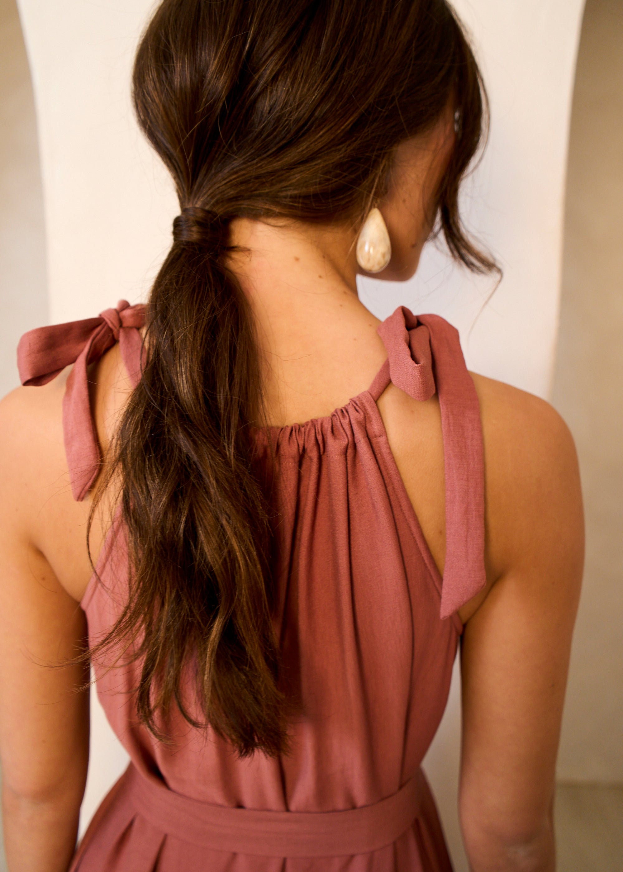 Gini London Rust Tie Shoulder Trapeze Maxi Dress