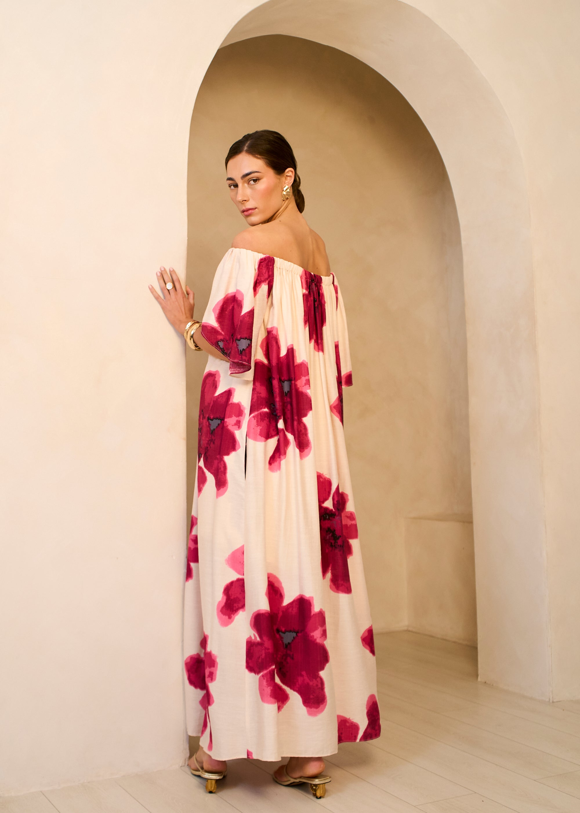 Gini London Pink Bardot Trapeze Maxi Dress
