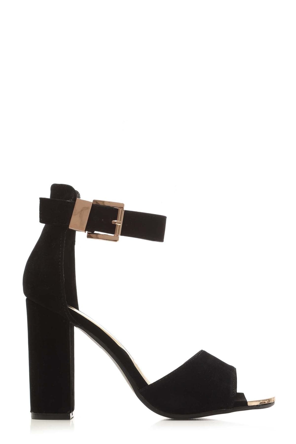 Jessy Anklestrap Blockheel Sandal in Black Suede Heels Miss Diva 