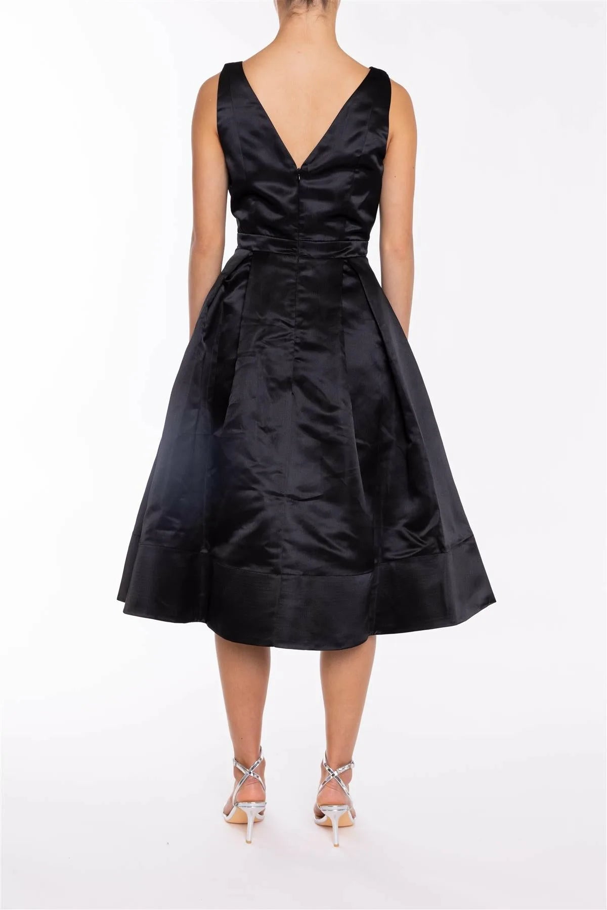 True Decadence Aubrey Black V-Neck Puff Skirt Midi Dress