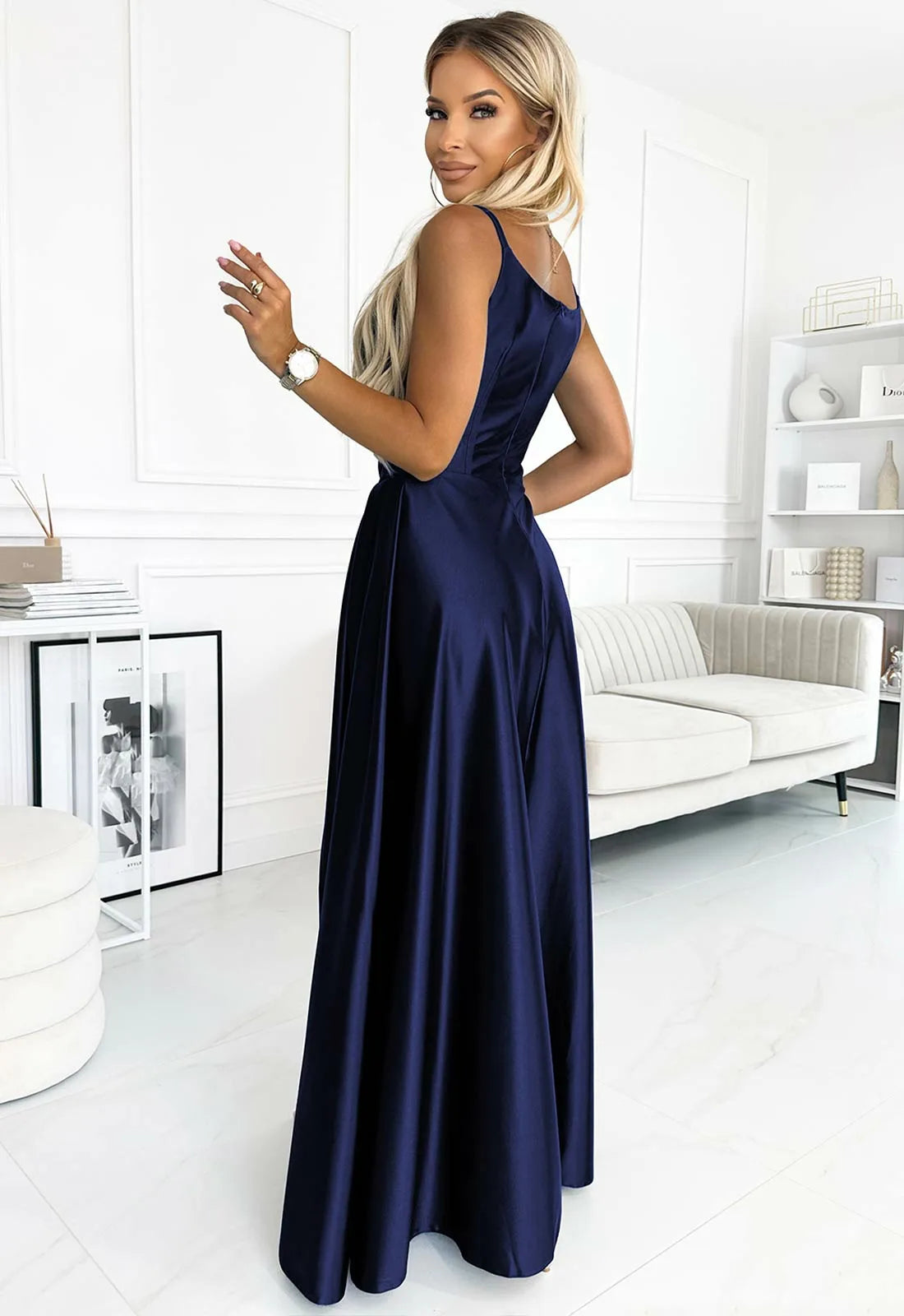 LBD Exclusive Blue Chiara Satin Maxi Dress
