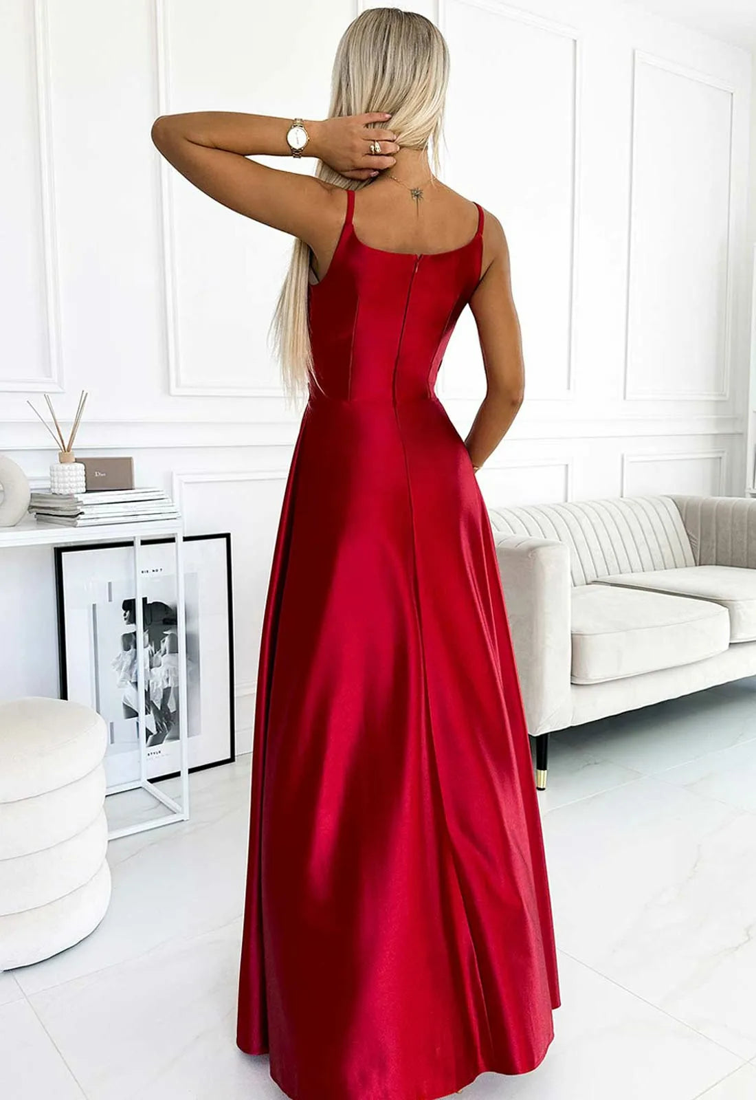 LBD Exclusive Red Satin Chiara Maxi Dress