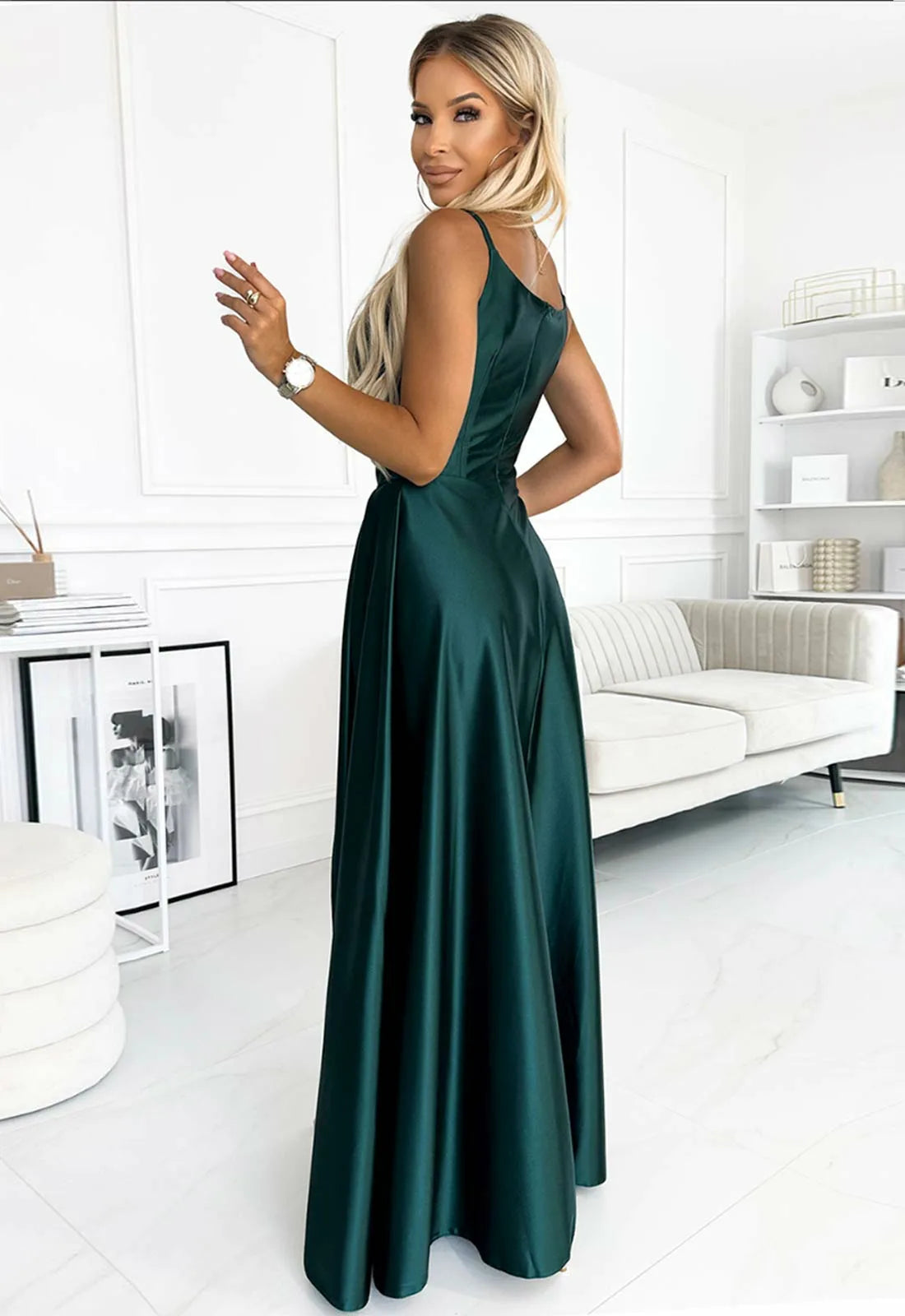 LBD Exclusive Green Chiara Satin Maxi Dress