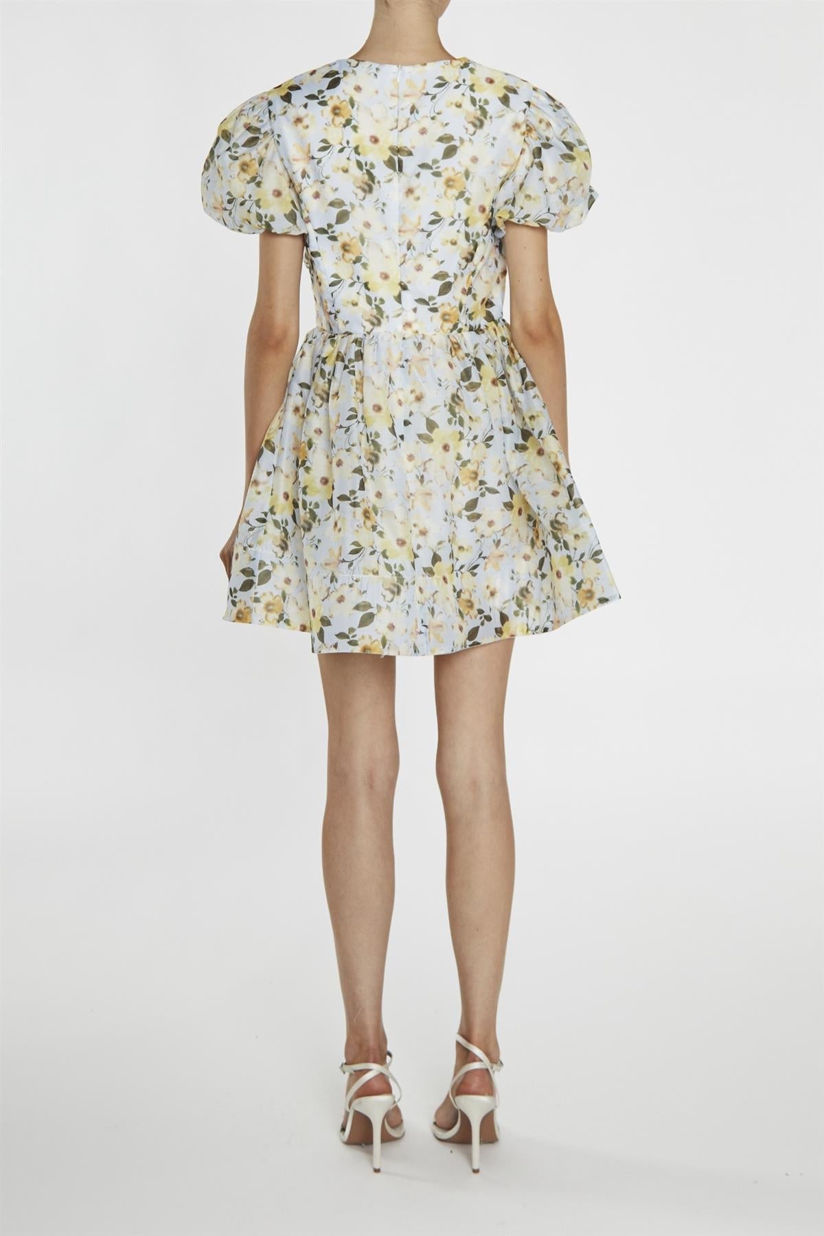 Claire Pale-Blue Flower Organza Wrap Skater Mini-Dress-image-2