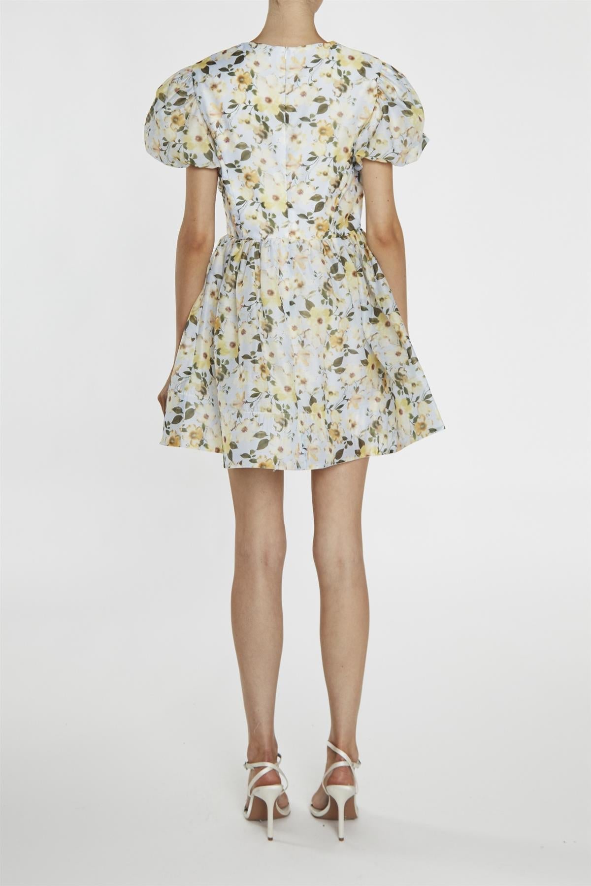 Claire Pale-Blue Flower Organza Wrap Skater Mini-Dress-image-2