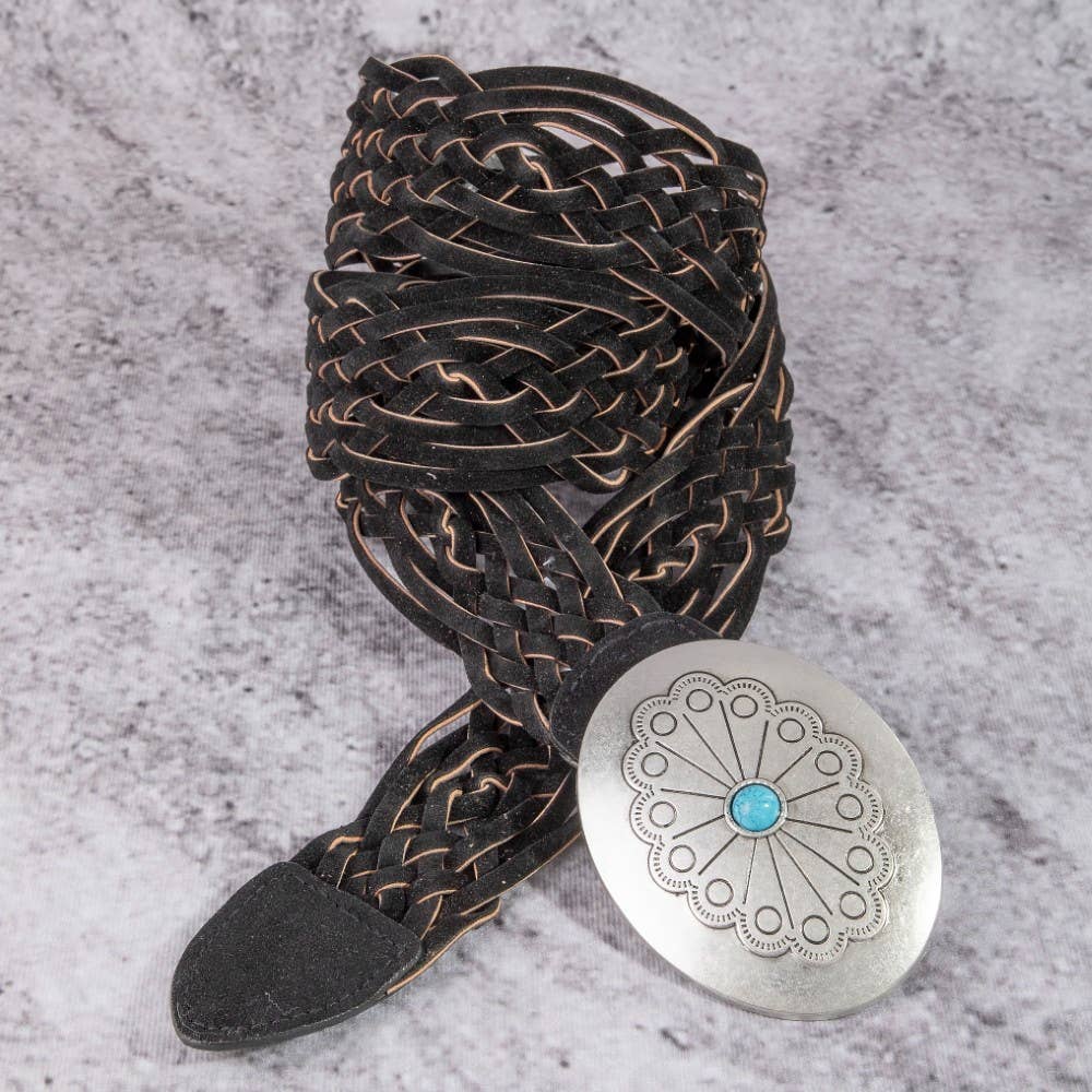 Soul Of Sita Western Braided Concho Buckle Vegan Leather Belt: Sdbr
