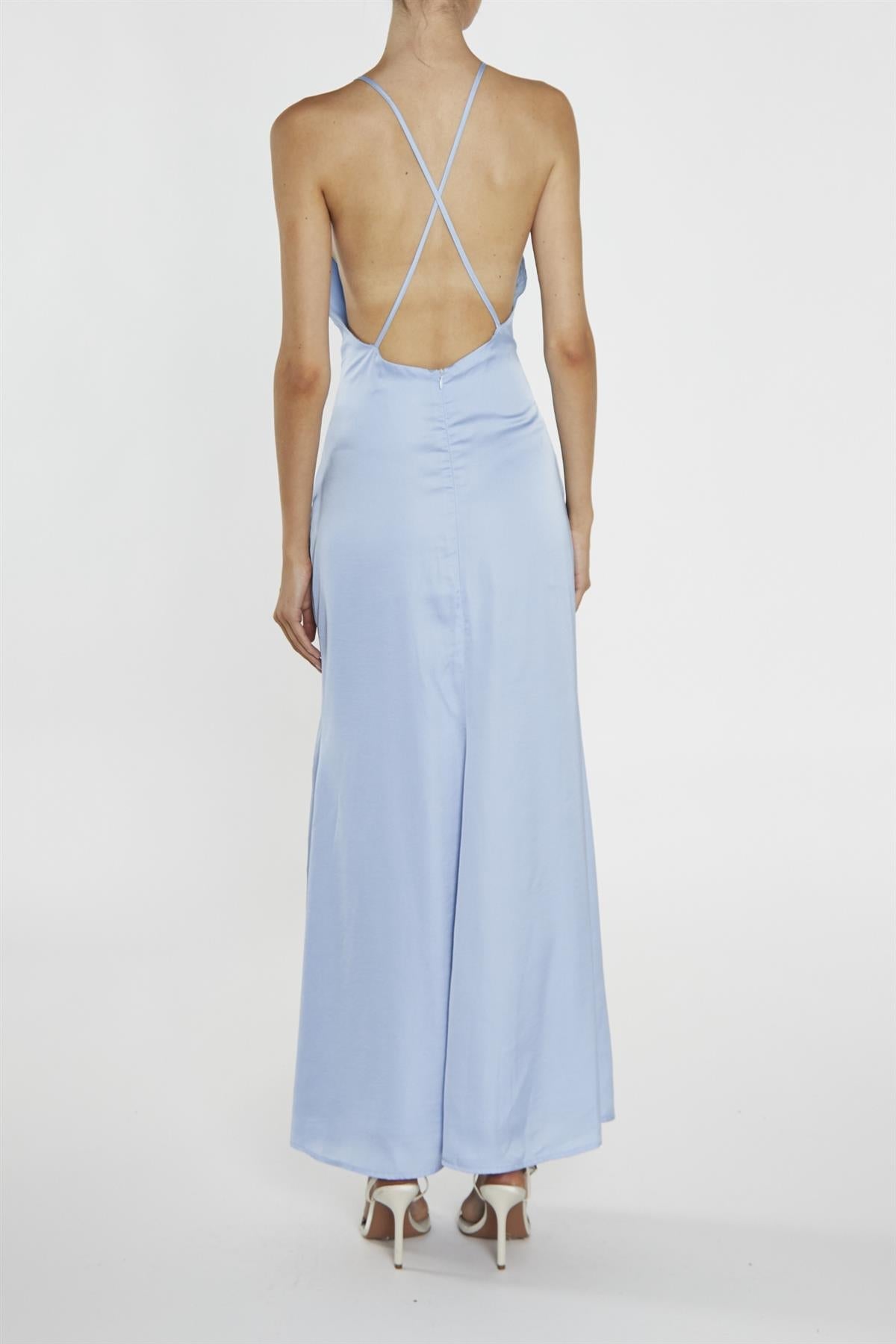 Gigi Cornflower Blue Side-Split Halterneck Maxi-Dress-image-2