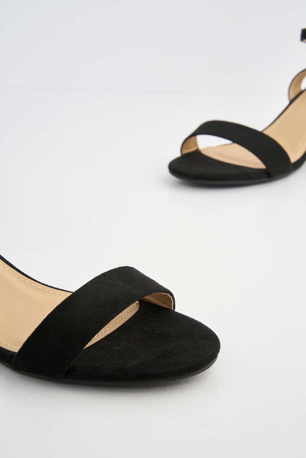 Flori Thick Anklestrap & Band Heeled Sandal in Black Suede Heels Miss Diva 