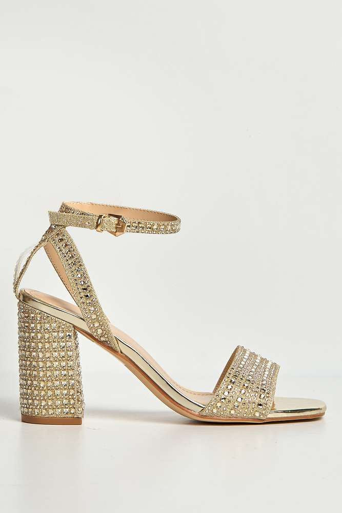 Miss Diva Gold Rinesa Gemstone Encrusted Block Heels