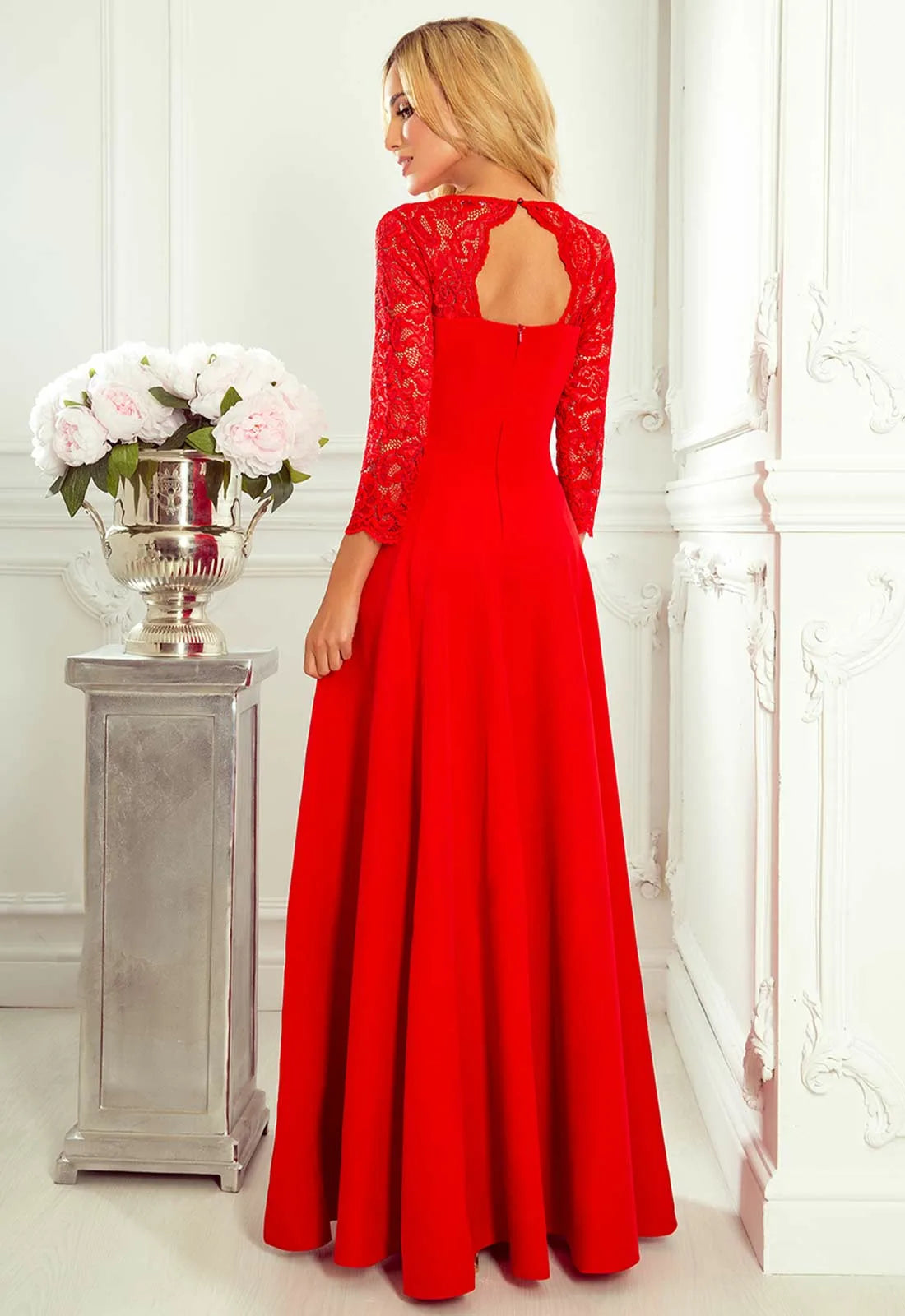 Red Amber Lace Maxi Dress
