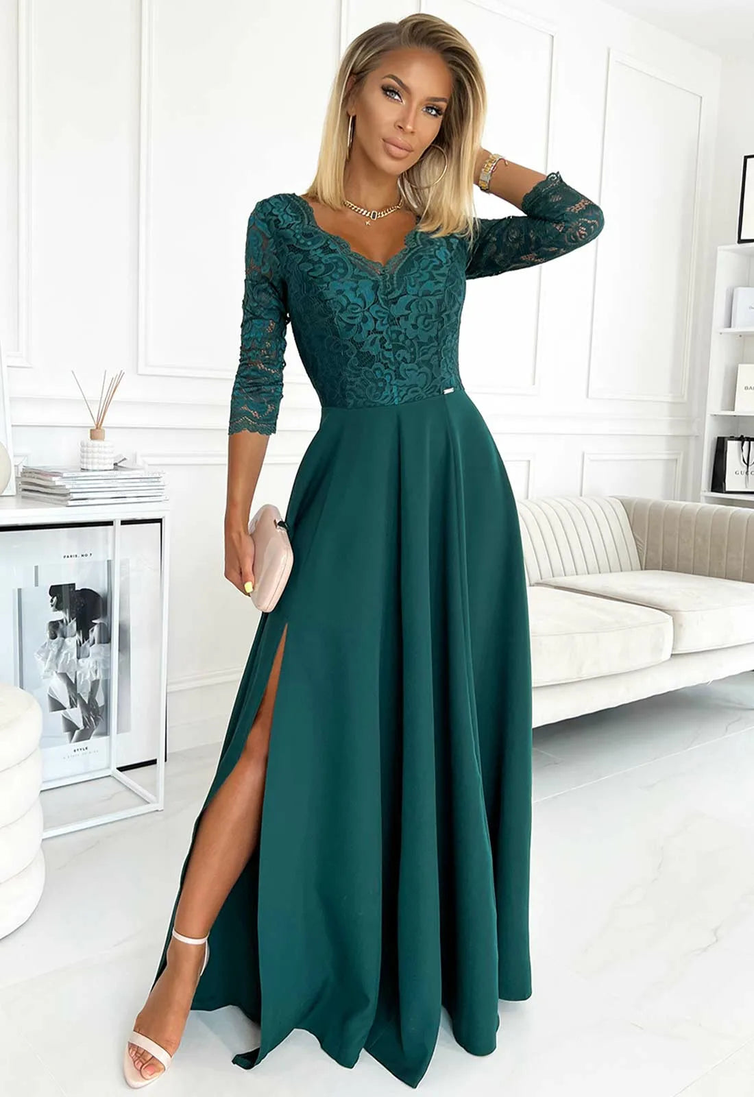 LBD Exclusive Green Amber Lace Dress