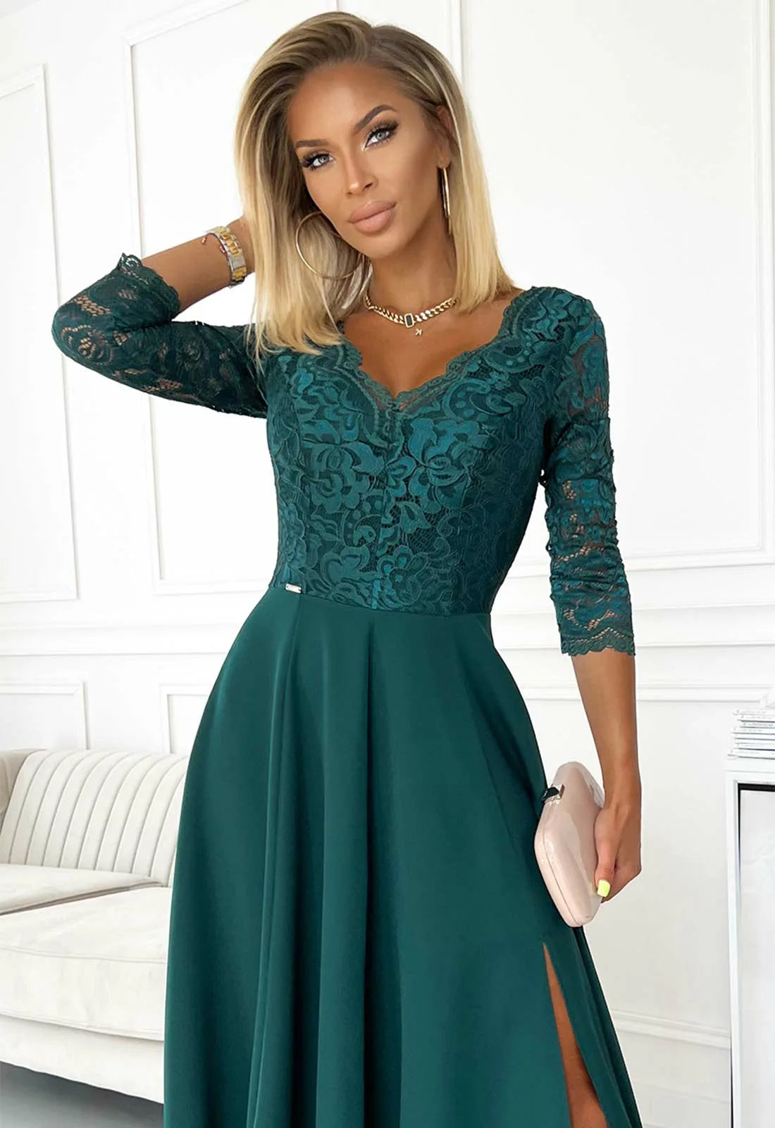 LBD Exclusive Amber Green Lace Dress